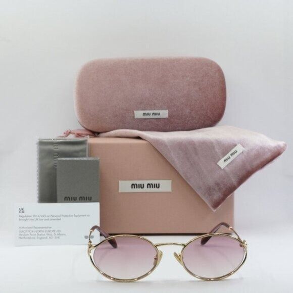 Miu Miu Miu Miu MU52YS 5AK06S Sunglasses Gold Oval Frame Size ONE SIZE - 13 Thumbnail