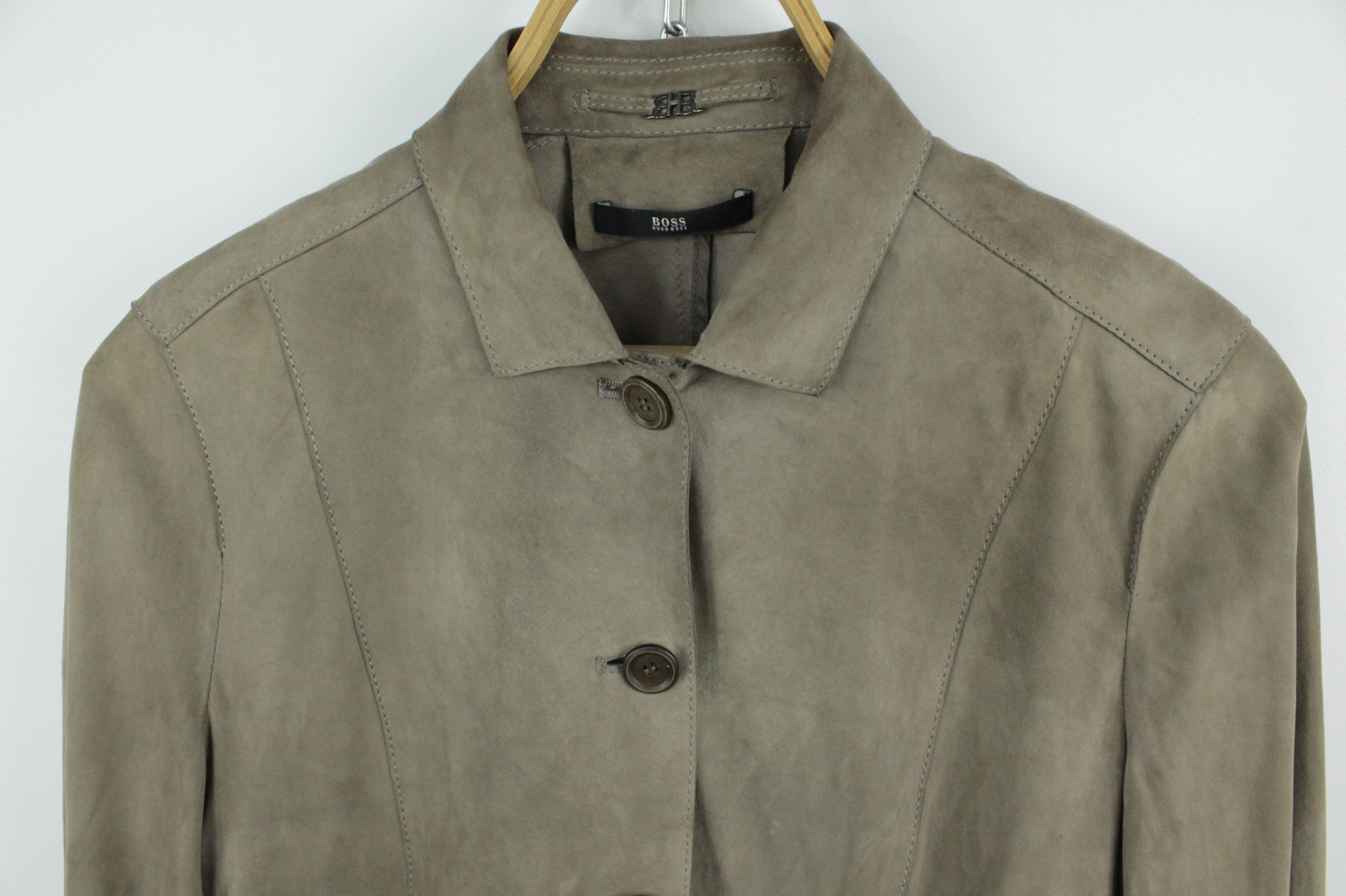 Genuine Leather × Hugo Boss Hugo Boss Gray Suede Leather Women's Jacket Size L / US 10 / IT 46 - 2 Thumbnail