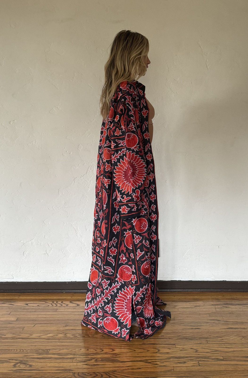 Handmade Turkish Red Black Handmade Embroidered Full Length Kaftan Size ONE SIZE - 8 Thumbnail