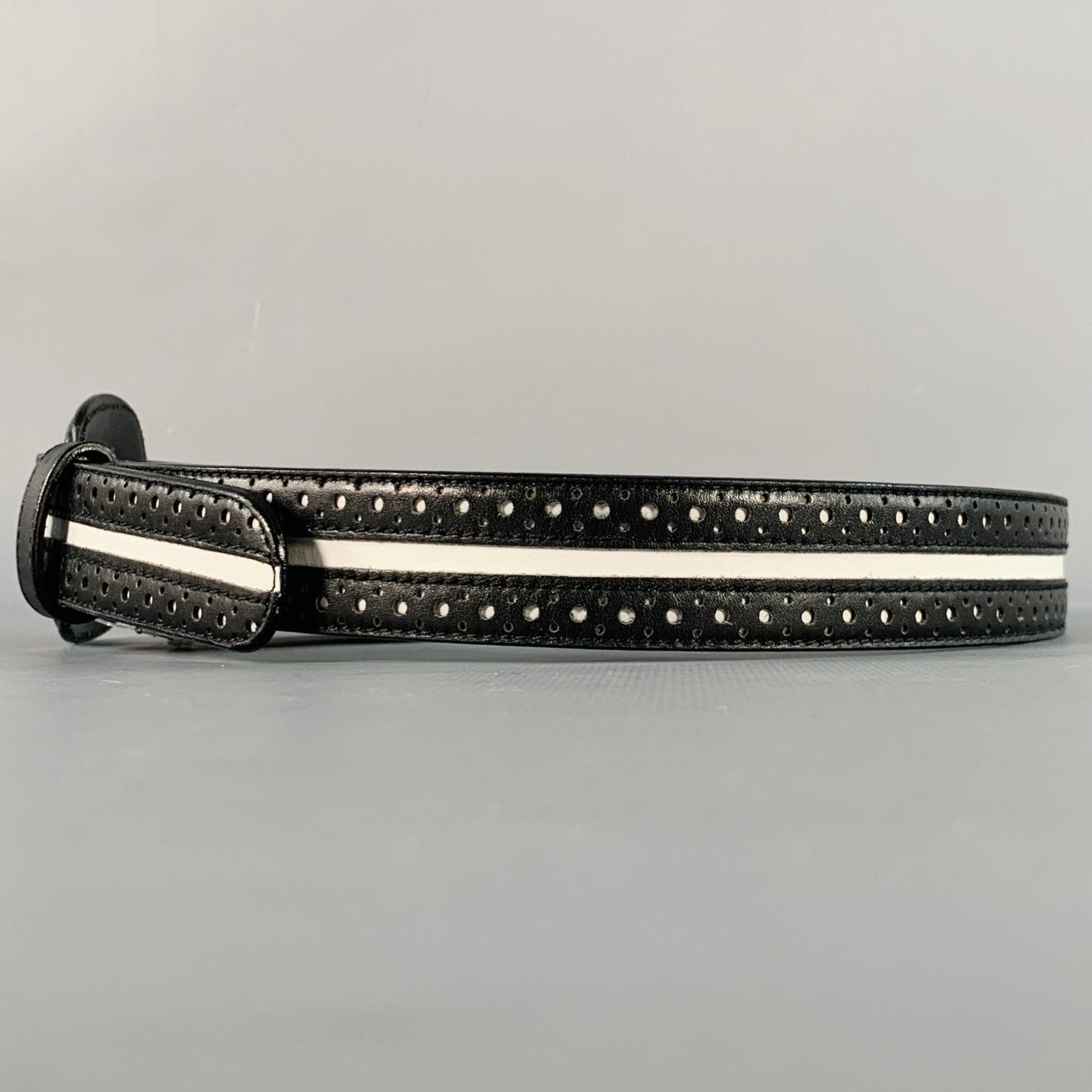 Other LAUREL Size S Black White Perforated Two Tone Leather Belt Size ONE SIZE - 4 Thumbnail