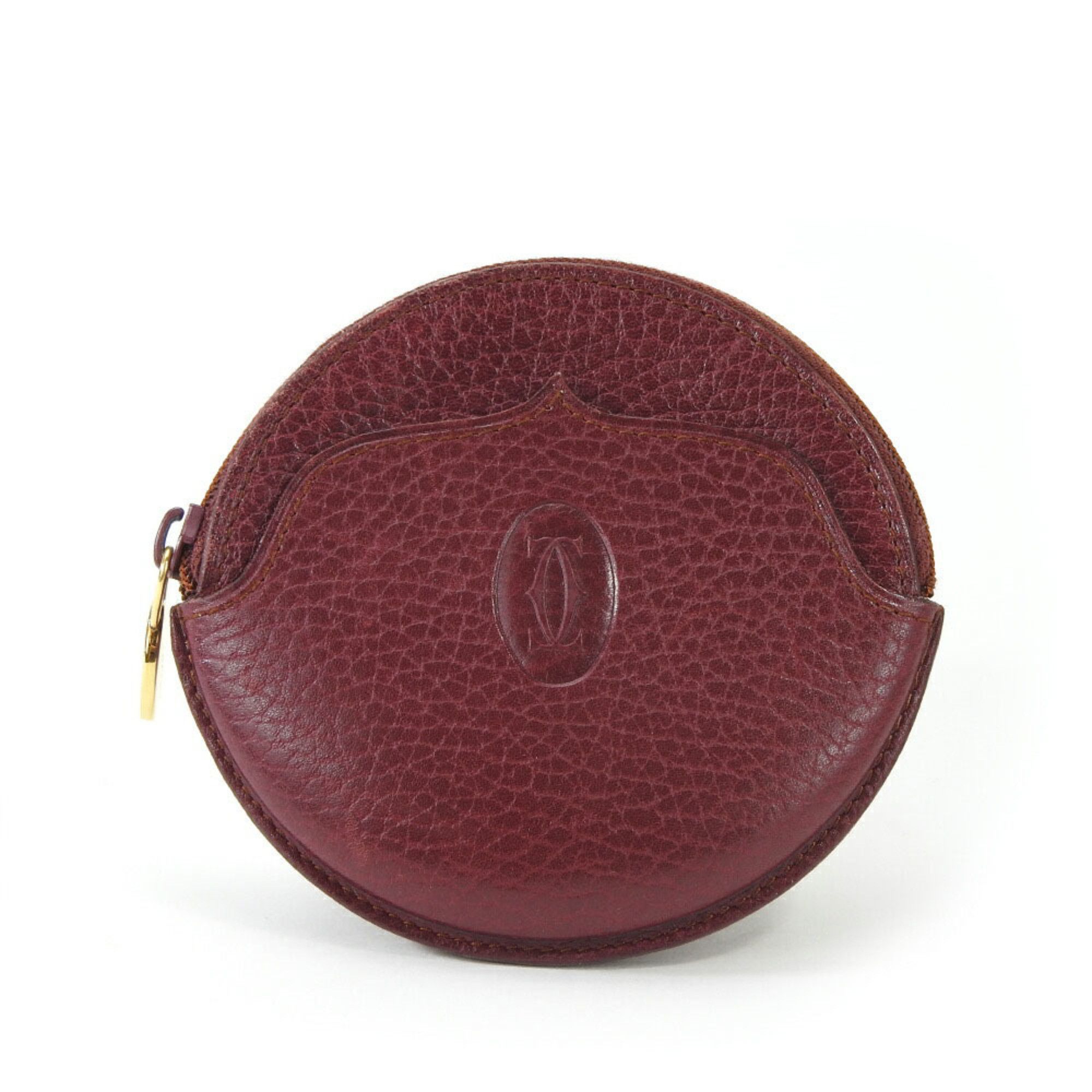 image of Cartier Must Do Round Coin Case Line Leather Bordeaux Accessories Ladies Coin Case Wallet Leather B