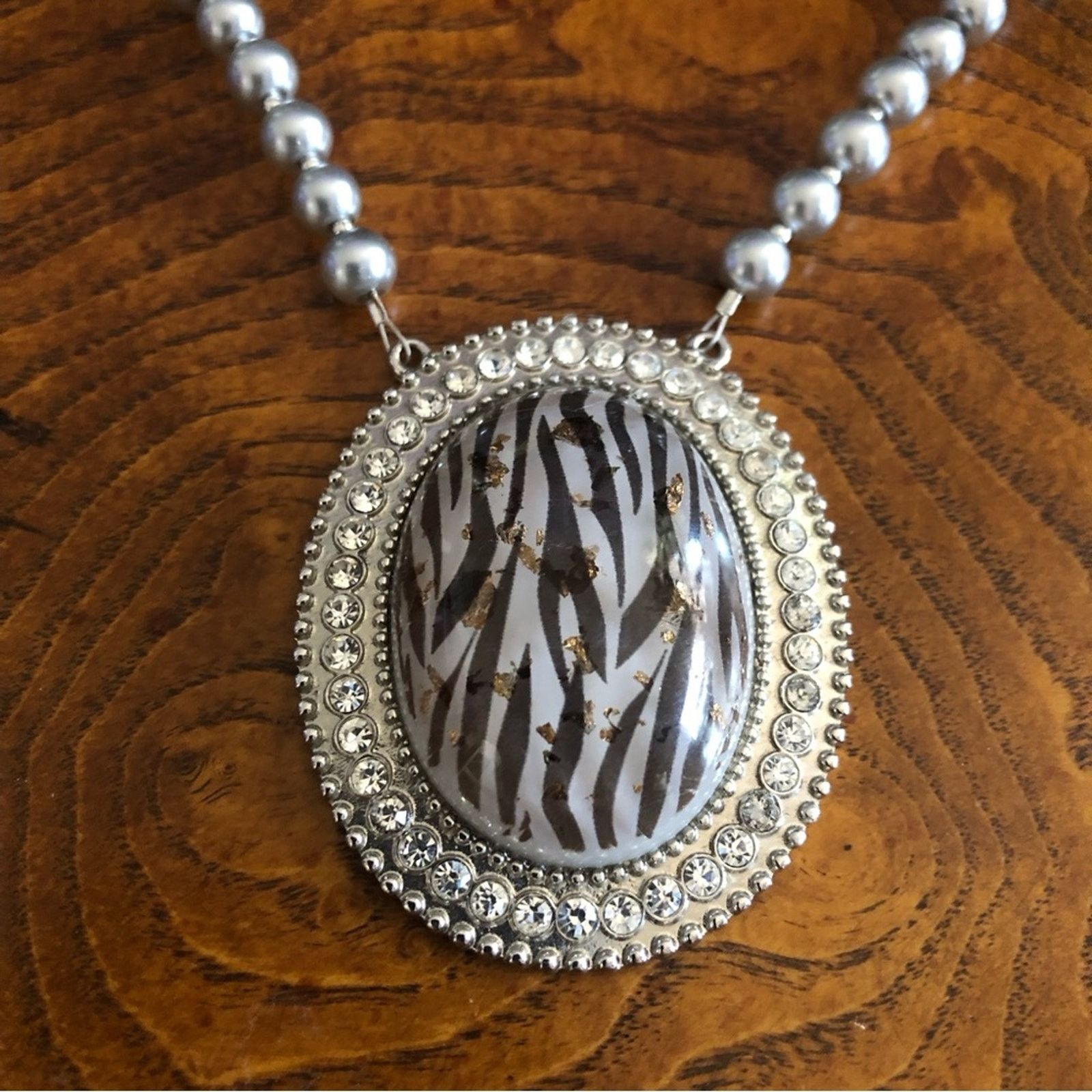 Handmade Handcrafted repurpose animal print halo Pearl necklace Size ONE SIZE - 9 Thumbnail
