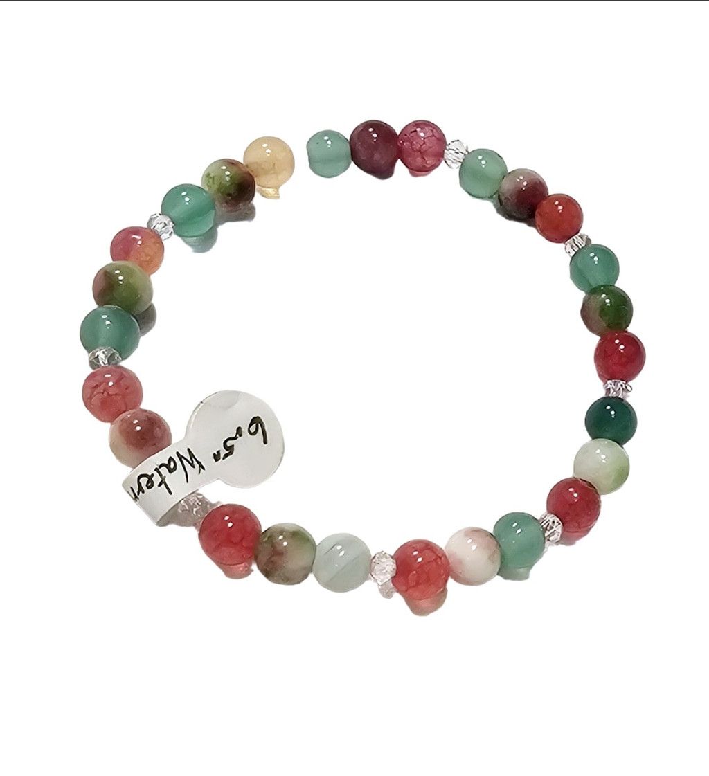 Handmade Natural Watermelon Agate Gemstone Beaded Stretch Bracelet 6 Size ONE SIZE - 2 Thumbnail