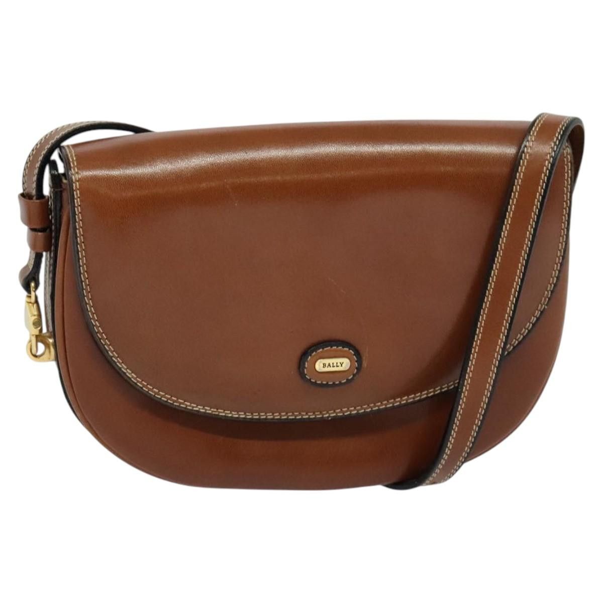 Bally Shoulder Bag Leather Brown Gold Auth Ba1694 in Brown/Gold, Women's