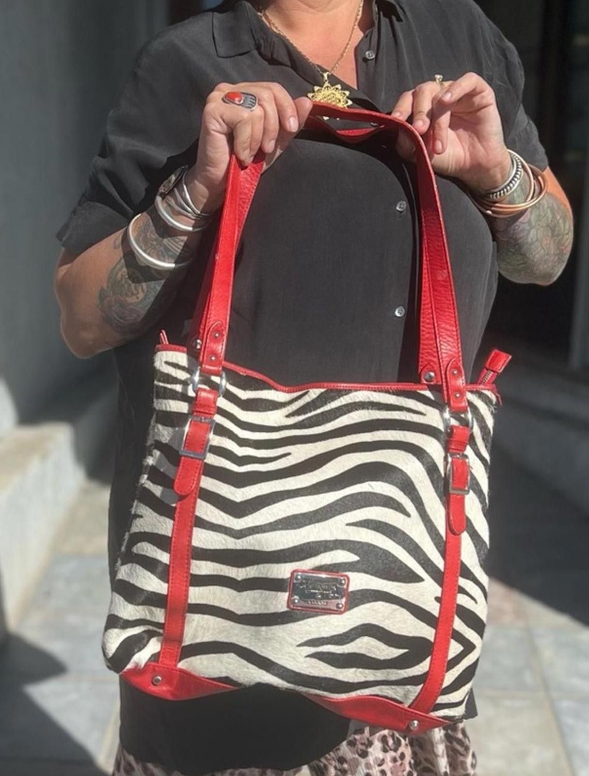 Valentino Valentina Zebra Print Calf Fur w/Red Leather Straps Bag Size ONE SIZE - 5 Thumbnail