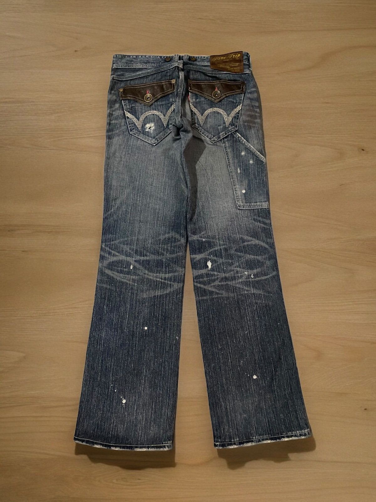 Edwin × Japanese Brand FLARE 🔥 Edwin 503 Blue Trip Distressed Splash Paint Denim Size US 33 - 8 Thumbnail
