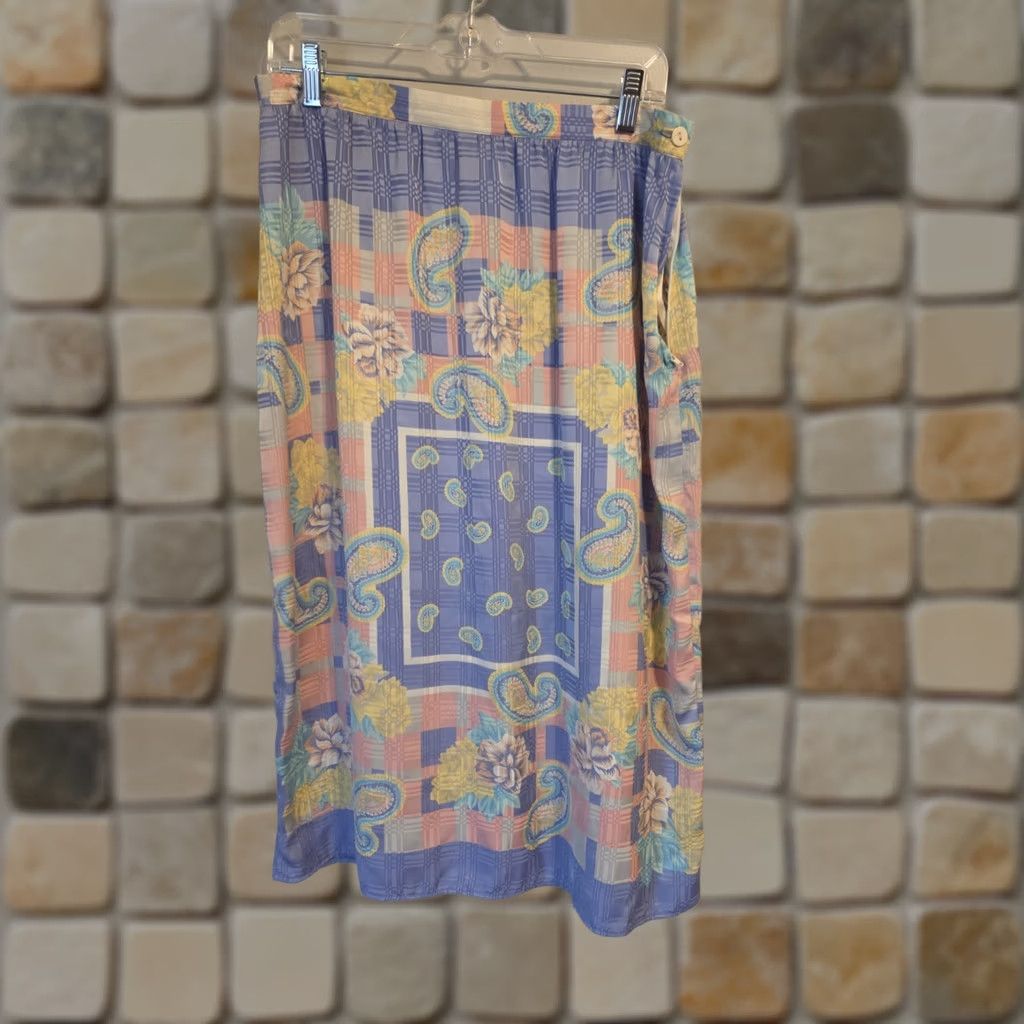 Vintage VINTAGE Skirt 16 Golden Girls 80s Silky Pastel Paisley Size 38" / US 16 / IT 52 - 1 Thumbnail