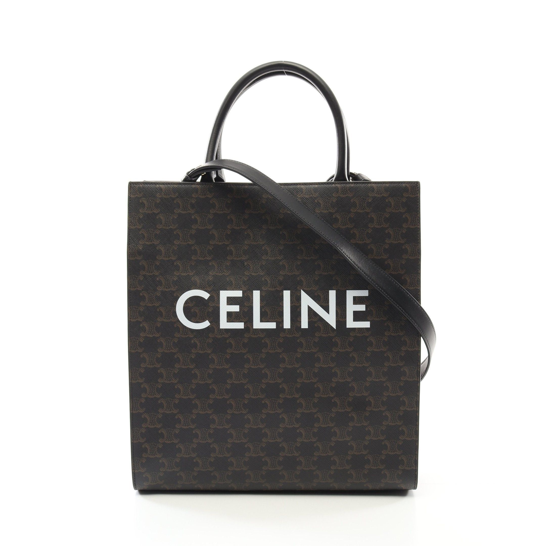Celine Medium Vertical Hippopotamus Triomphe Handbag Tote Bag Leather Black Brown, Women's