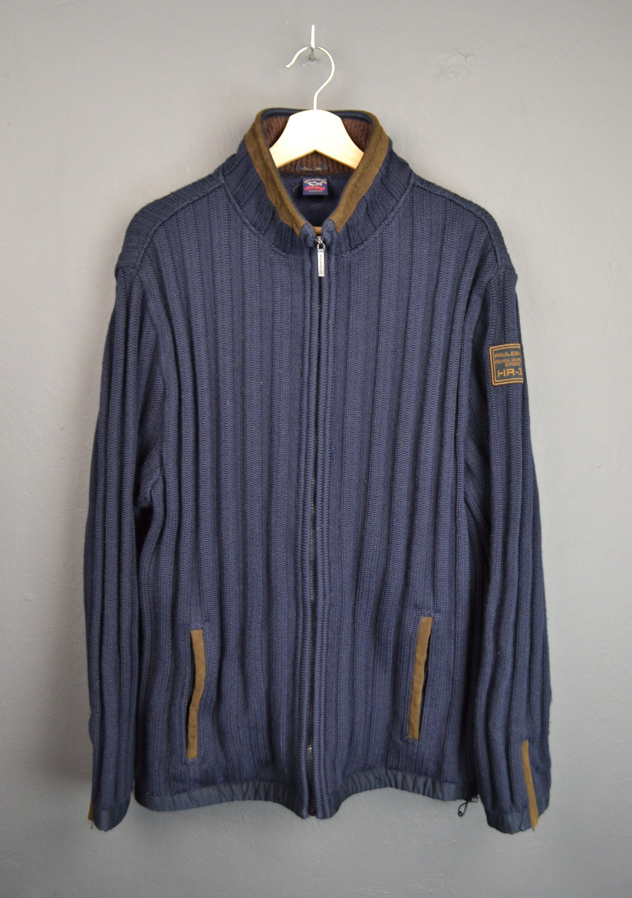 Paul & Shark Paul & Shark Bretagne Ribbed Knit Jacket Wool Leather Sydney Size US XL / EU 56 / 4 - 1 Thumbnail