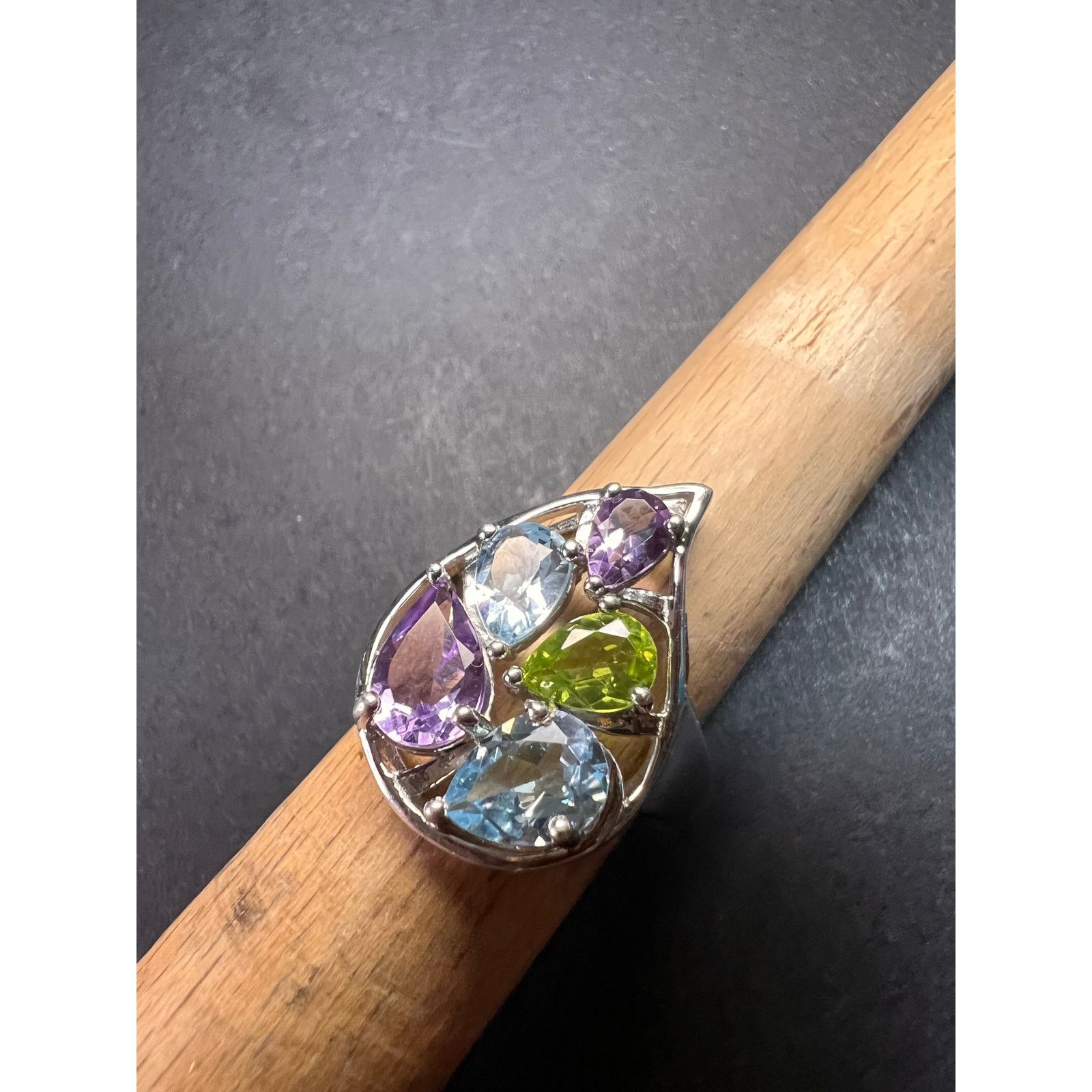 Other Vintage multi gemstone sterling silver cluster ring size 7 Size ONE SIZE - 19 Thumbnail
