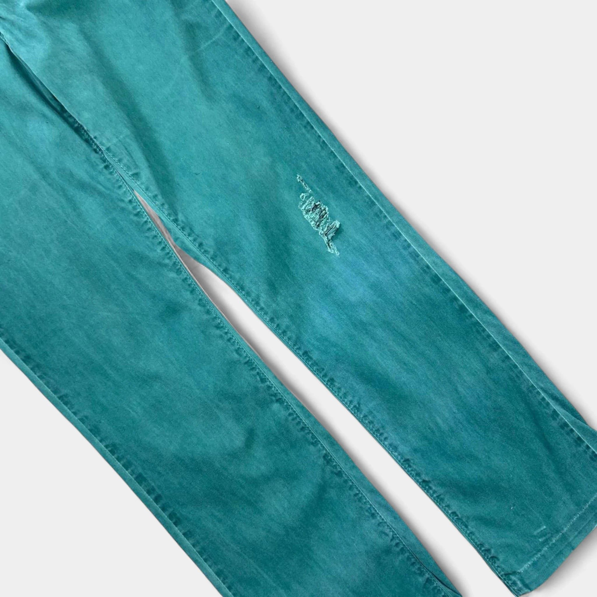 John Galliano Galliano 2000s Distressed Turquoise Jeans Size 27" / US 4 / IT 40 - 3 Thumbnail