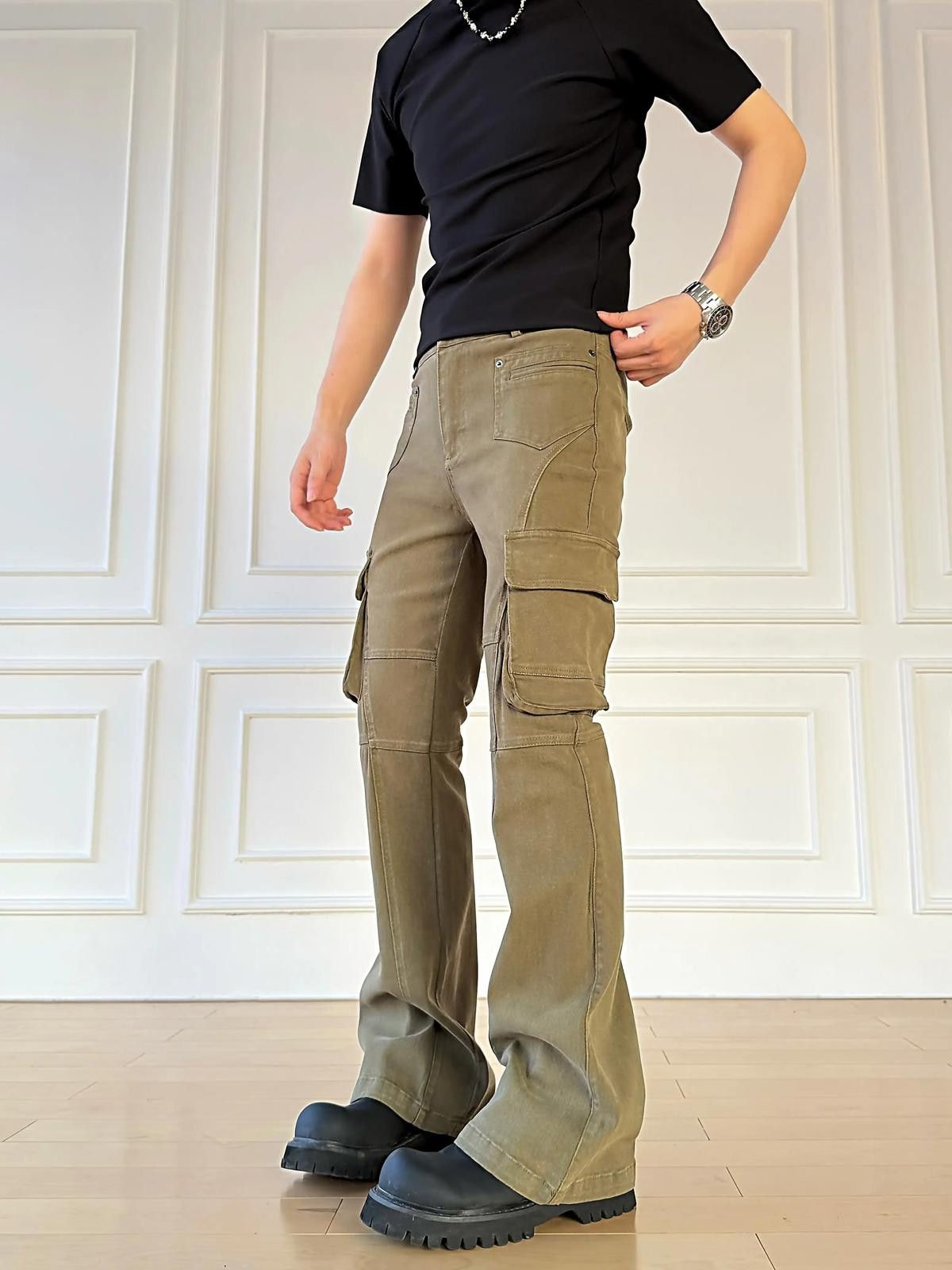 Vintage Khaki Flared Cargo Pants, Men's Utility Trousers Size US 32 / EU 48 - 4 Thumbnail