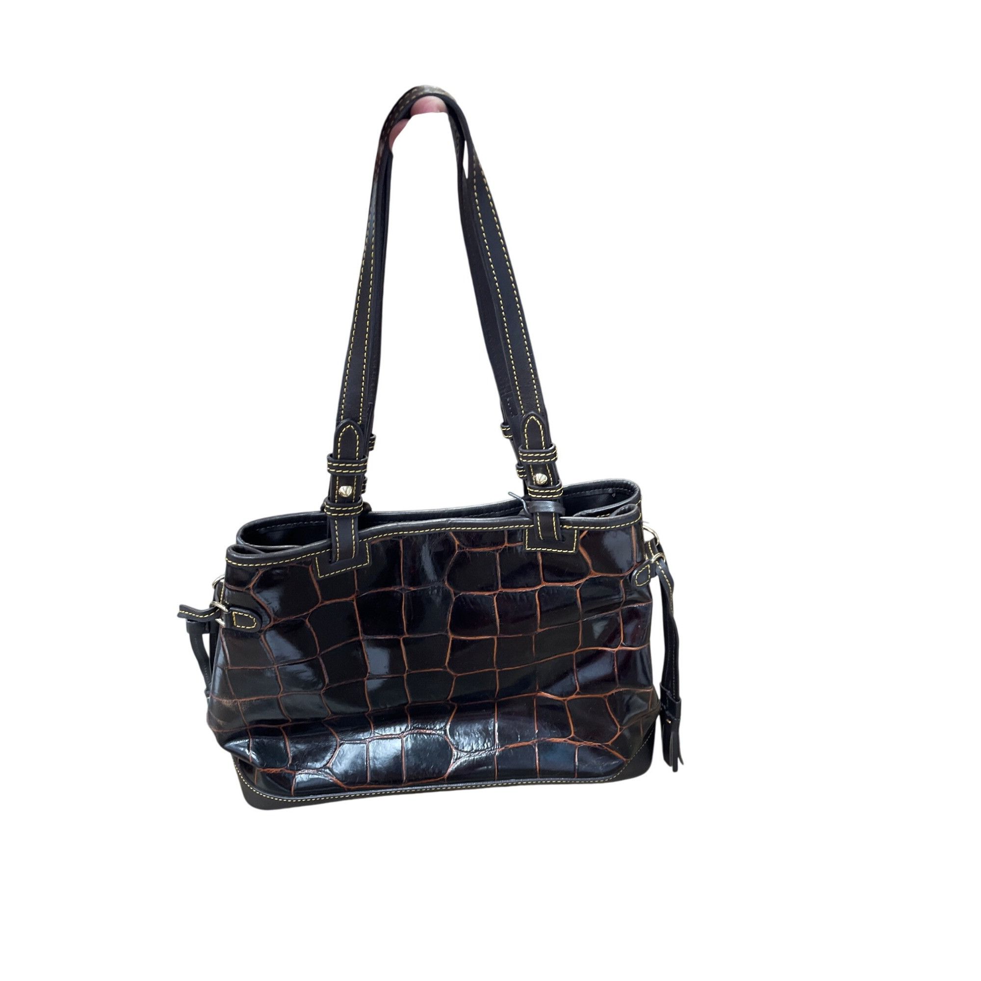 Dooney Bourke Womans Brown Croc Embossed Leather Tote Wristl