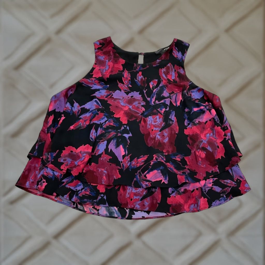 AQUA Aqua By Bloomingdale's Blouse Womens XS Multicolor Floral Sleeveless Layered Top Size XS / US 0-2 / IT 36-38 - 1 Thumbnail