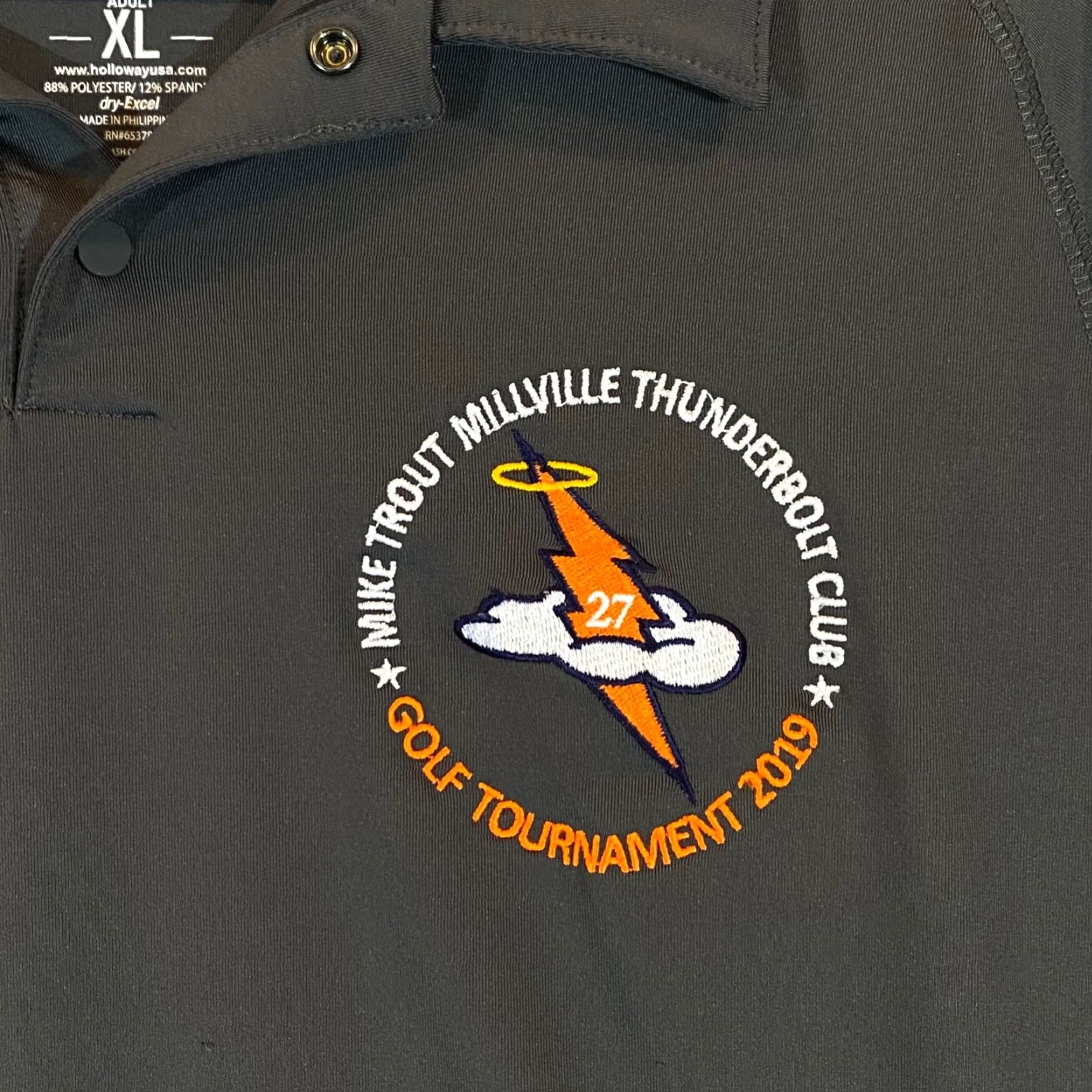 Holloway MIKE TROUT Polo Shirt Mens XL Gray Millersville Thunderbolt Club Golf Tournament Size US XL / EU 56 / 4 - 3 Thumbnail