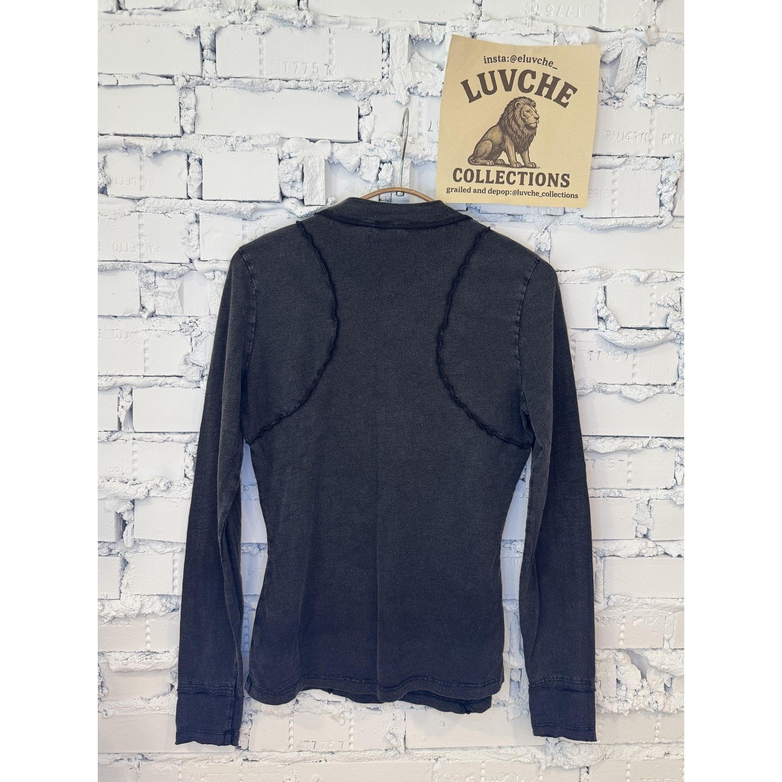 Anthropologie Pilcro Womens S Black Long Sleeve Raw Edge Detail Fitted Top Size S / US 4 / IT 40 - 2 Thumbnail