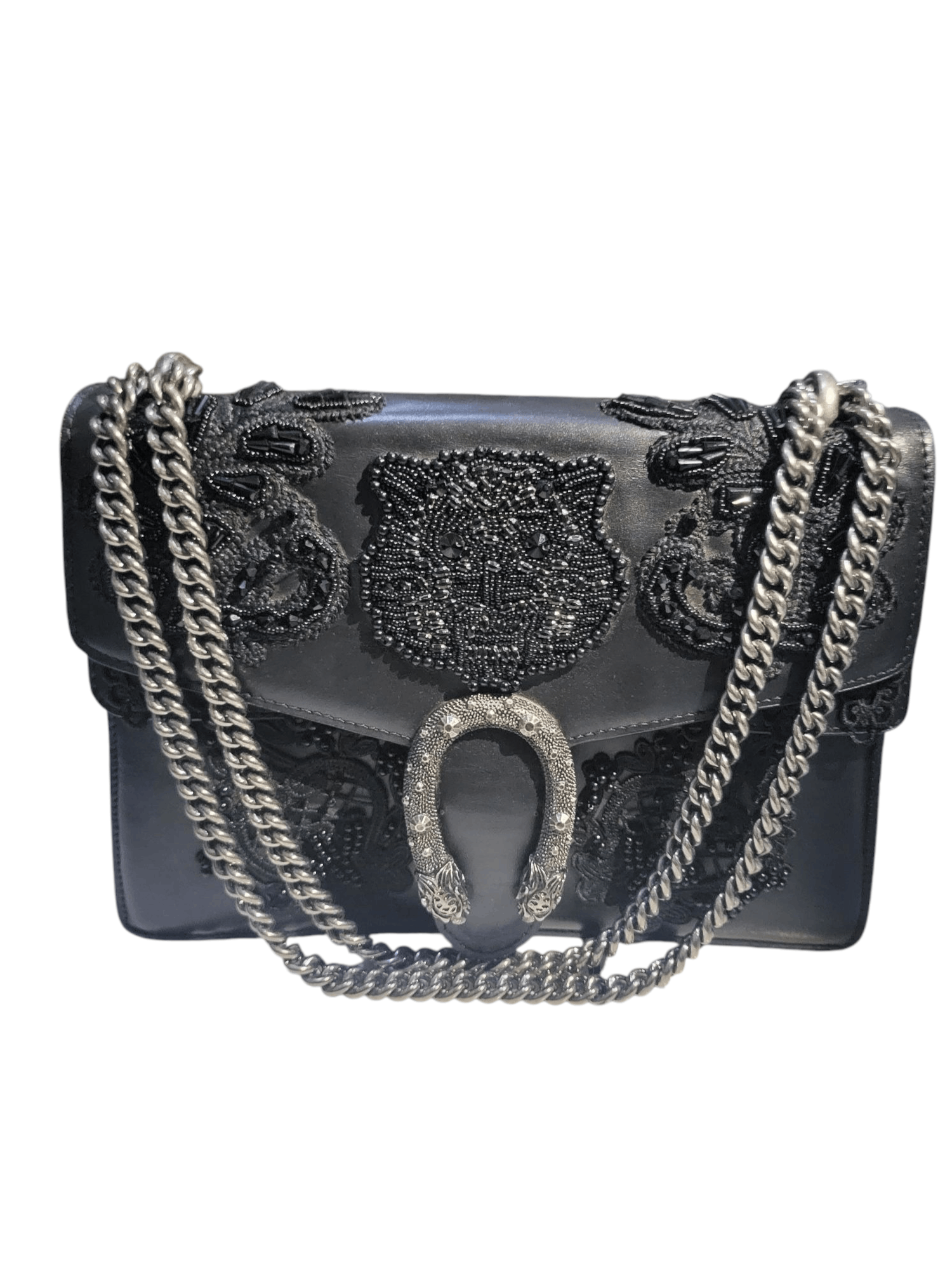 Gucci Dionysus Embroidered Shoulder Bag Leather in Black, Women's