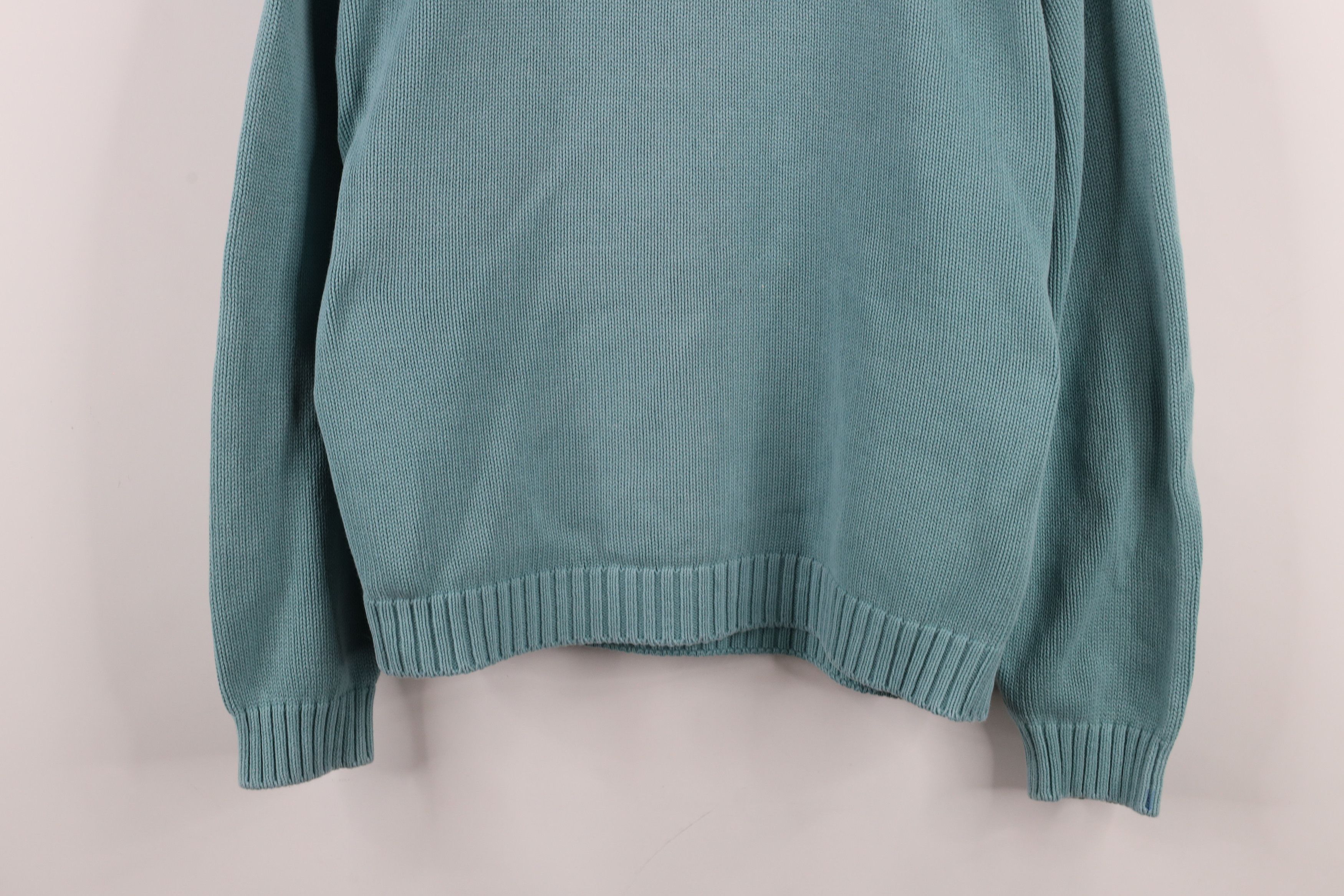 Lands' End × Vintage Vintage 90s Lands End Blank Cotton Knit Sweater Teal USA Size L / US 10 / IT 46 - 3 Thumbnail