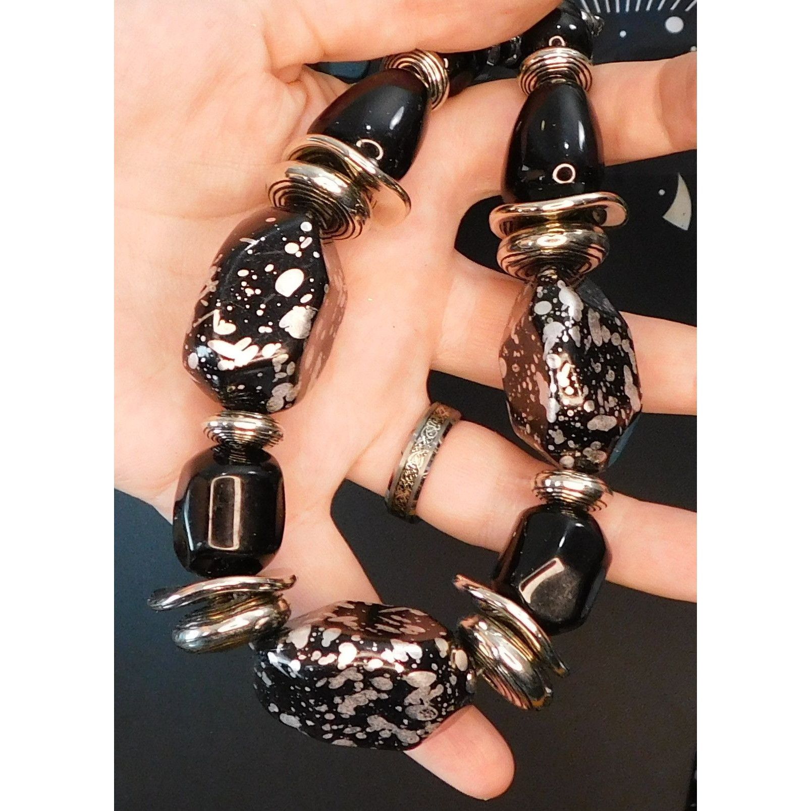Other Chunky Gothic Black And Silver Tone Beaded Necklace Size ONE SIZE - 2 Thumbnail