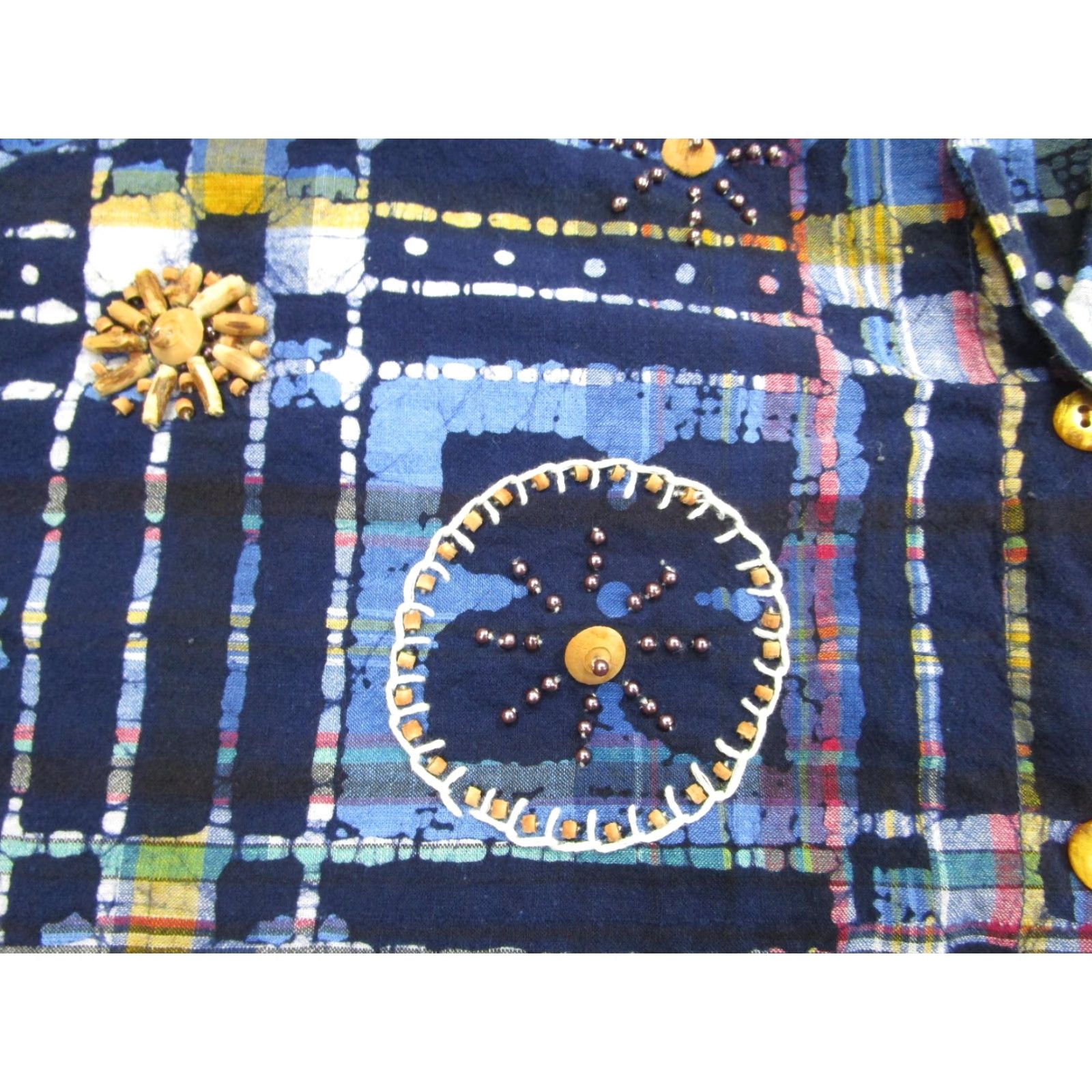 Vintage Victoria Jones Shirt Womens 18W Blue Beaded Embroidered Geometric Boho Festive Size XXL / US 16-18 / IT 52-54 - 5 Thumbnail