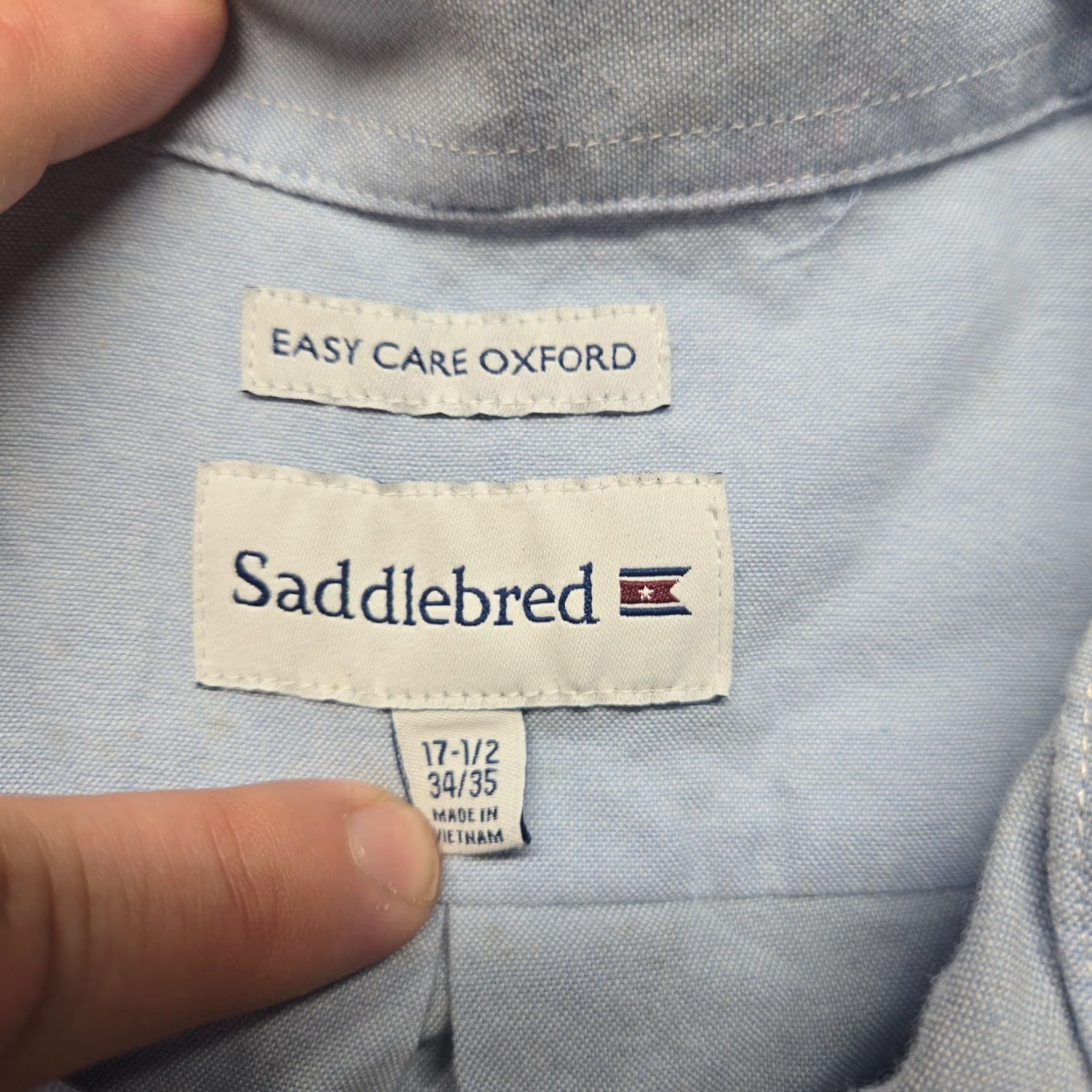 Vintage Saddlebred Shirt Long Sleeve Button-Up Adult Men 17.5 34/35 Blue Solid Cotton Polyester Button-Down Collar Mens Size US XXL / EU 58 / 5 - 2 Thumbnail