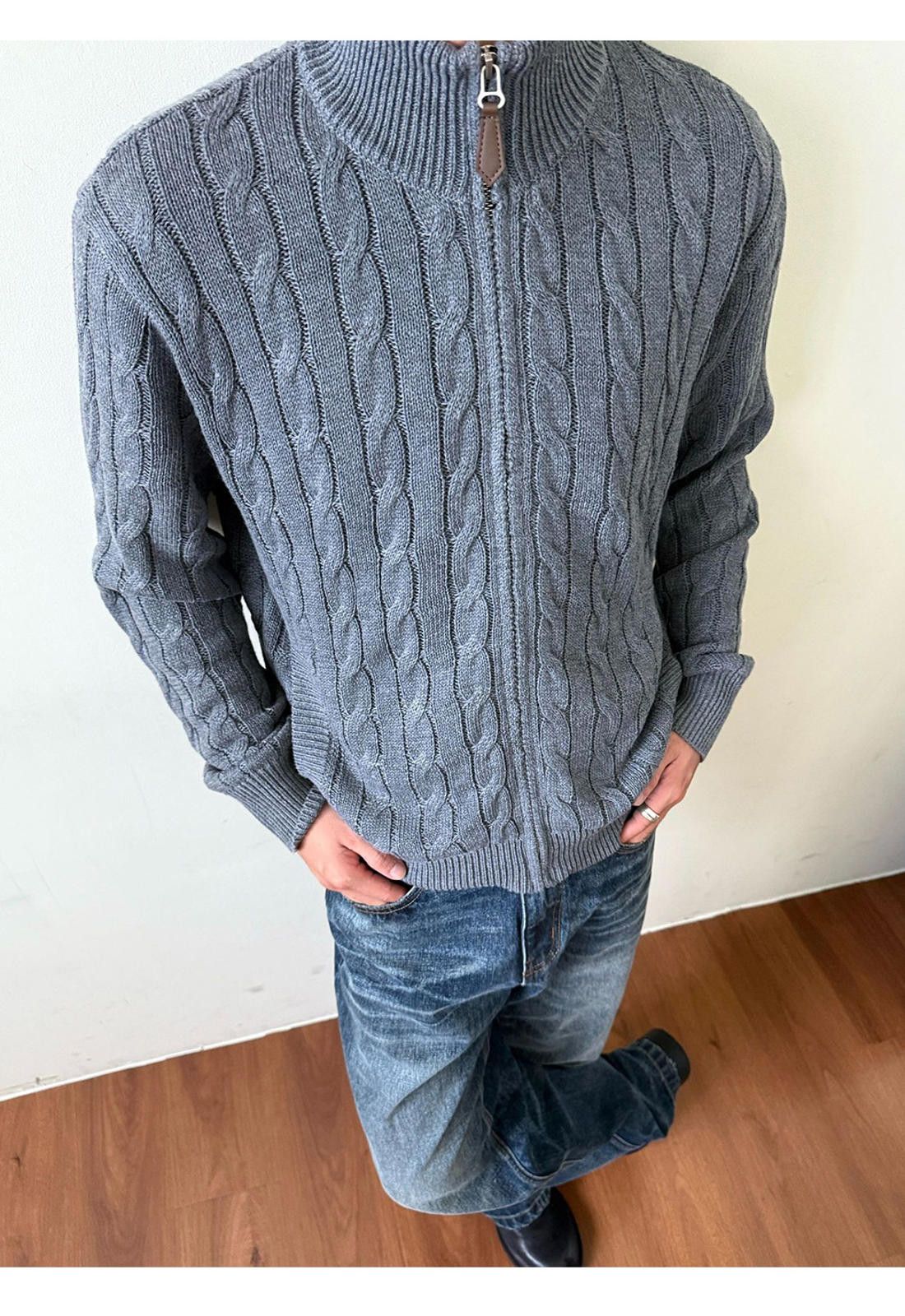 Vintage Cable Knit Full Zip Sweater, Classic Fit Knitwear Size US M / EU 48-50 / 2 - 2 Thumbnail