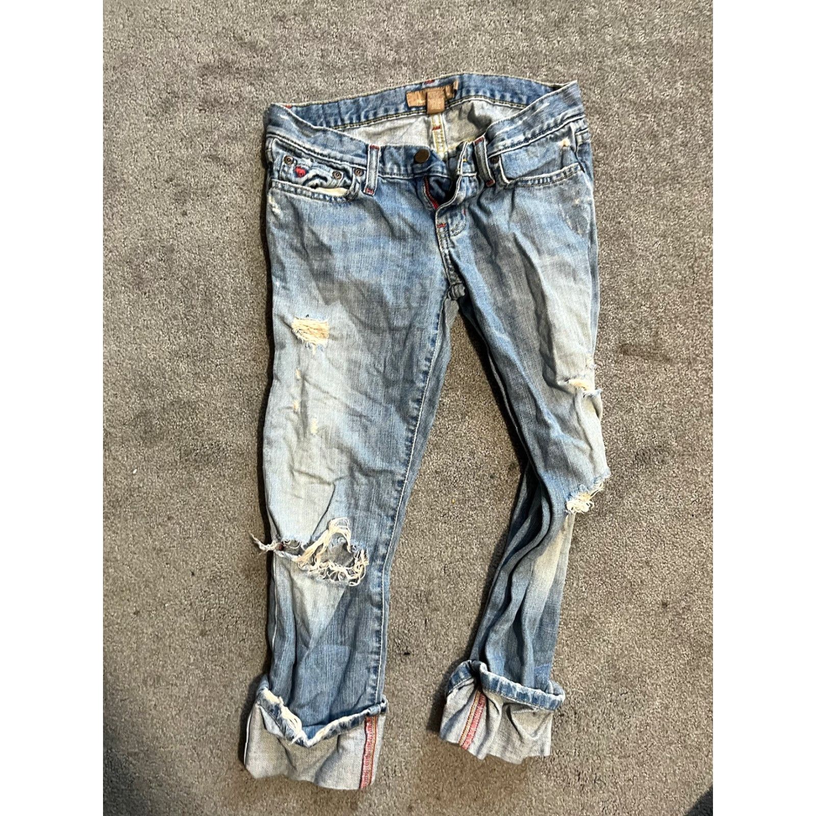 Abercrombie & Fitch VINTAGE Abercrombie & Fitch Jeans Capri Blue 00R Cropped 100% Cotton Distressed Size 24" / US 00 / IT 34 - 4 Thumbnail
