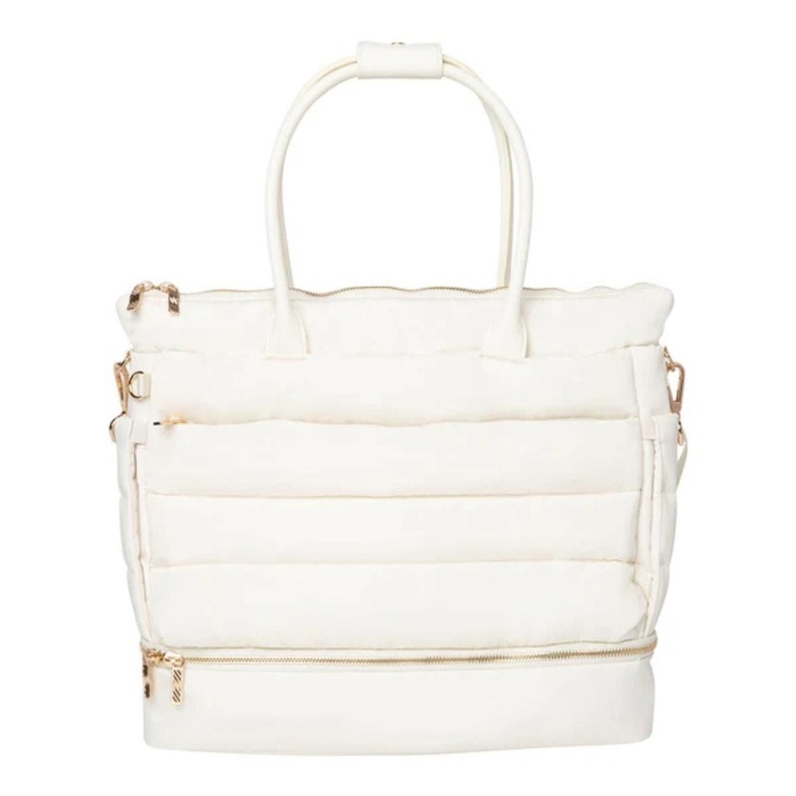 Designer Elegant White Quilted Tote with Gold Hardware Size ONE SIZE - 1 Thumbnail