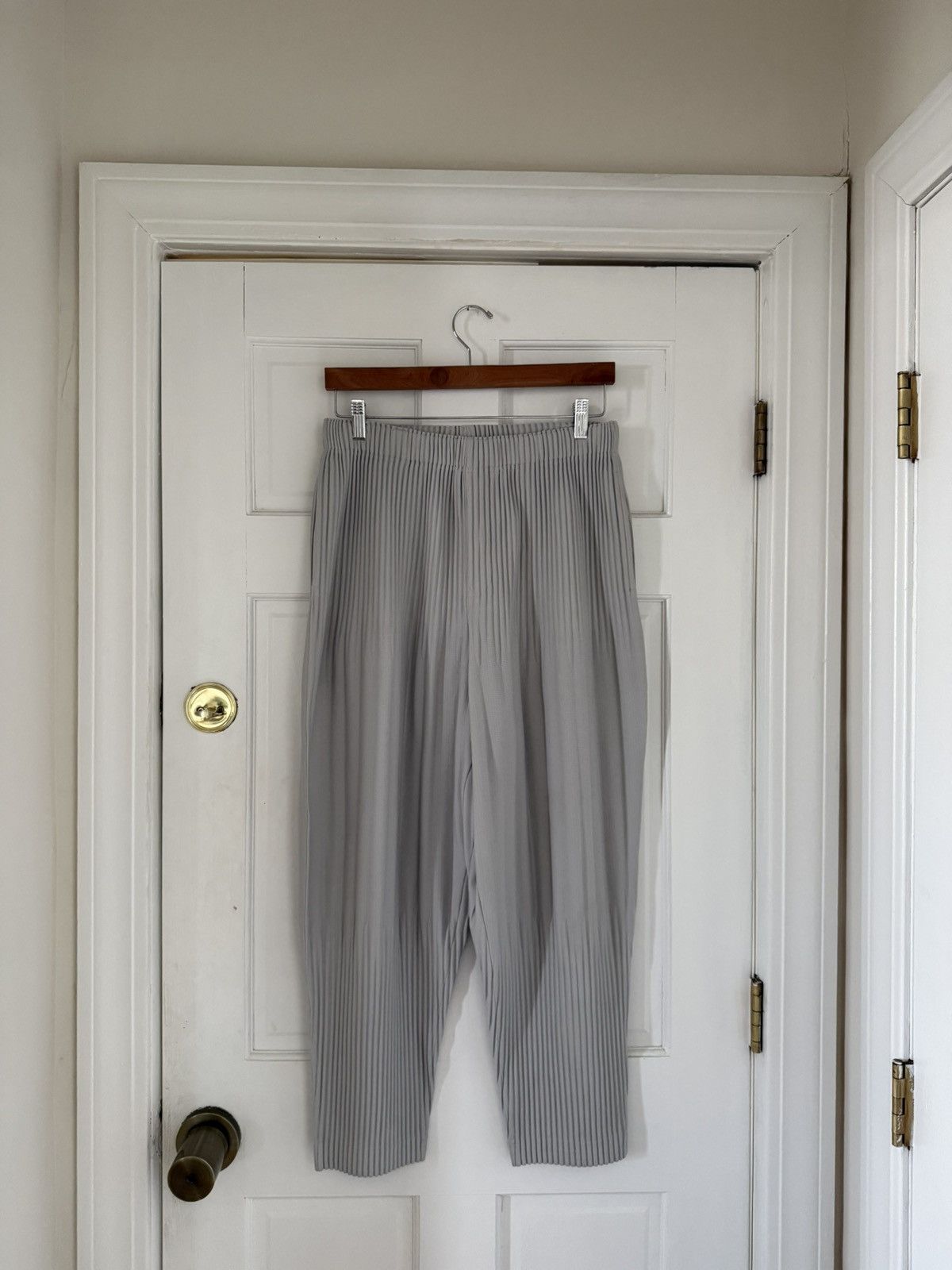 Homme Plisse Issey Miyake Issey Miyake Homme Plisse Light Grey Tapered Pleated Pants Size US 32 / EU 48 - 1 Thumbnail
