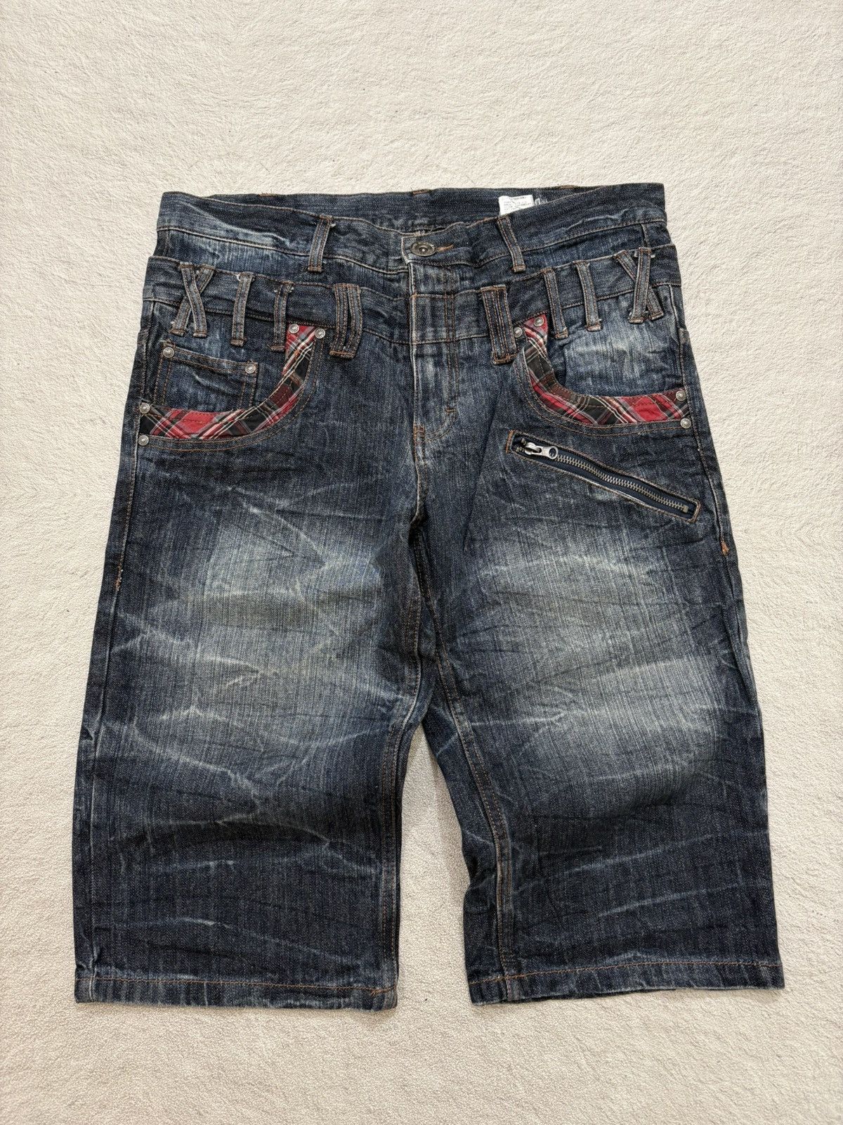 2000s Nylus japan double waist Jorts denim Y2k style