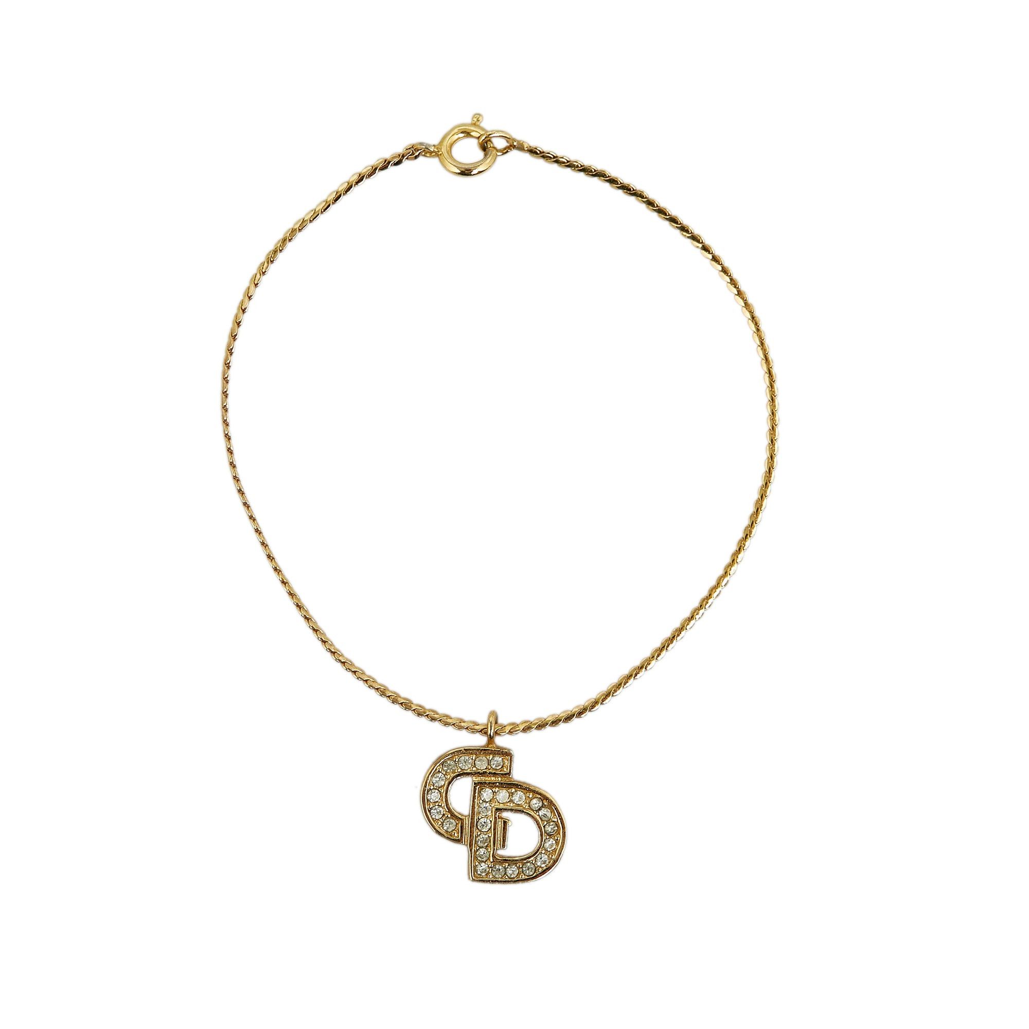 image of Dior Logo Rhinestone Bracelet Costume Bracelet in Gold, Women's