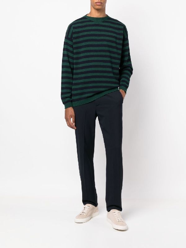 Lardini LARDINI green navy blue alpaca & wool striped sweater XL 52 Size US XL / EU 56 / 4 - 2 Thumbnail