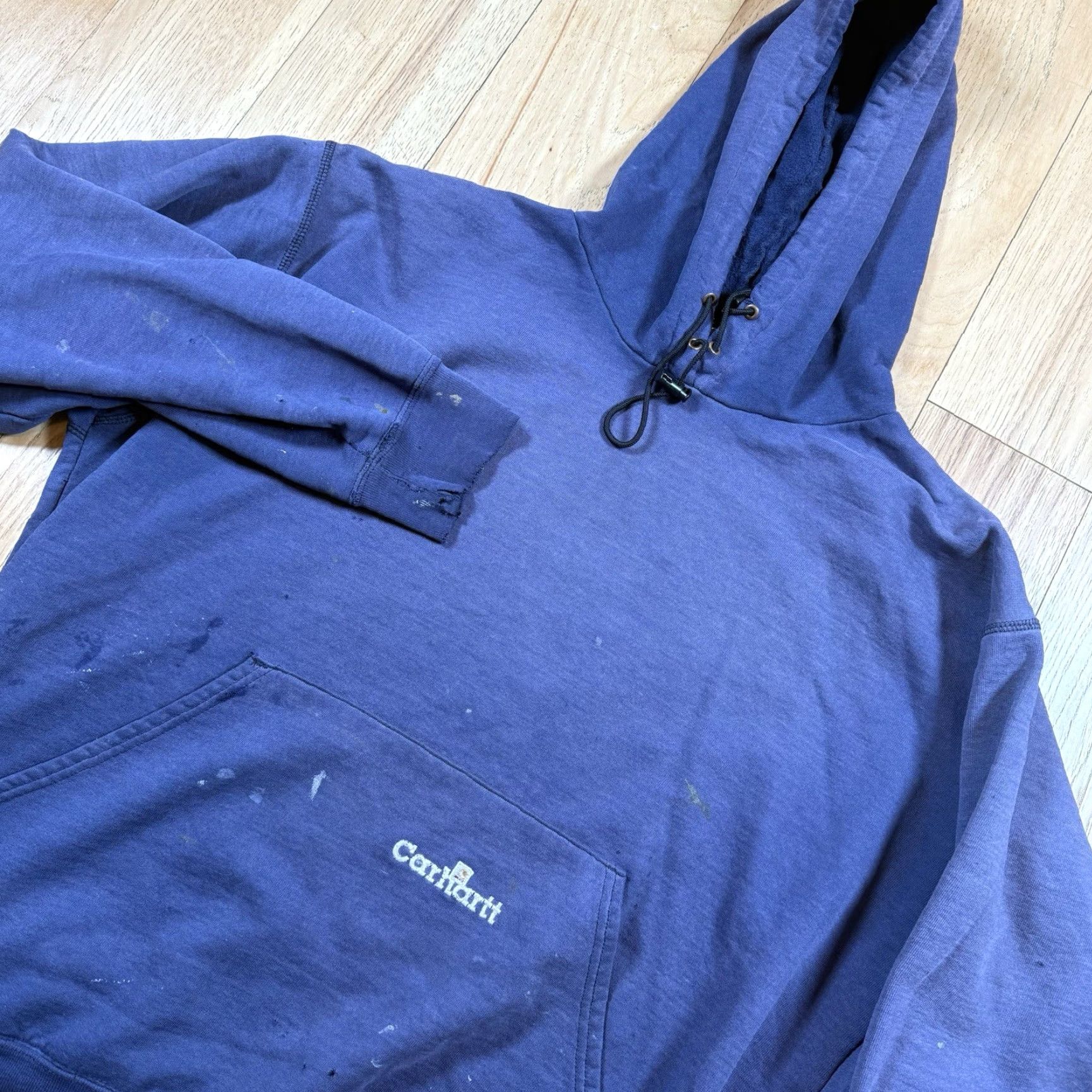 Carhartt VINTAGE Carhartt Hoodie Mens 2XL Blue 90s Distressed Sun Faded Painter Pullover Suns Badges Size US XXL / EU 58 / 5 - 3 Thumbnail