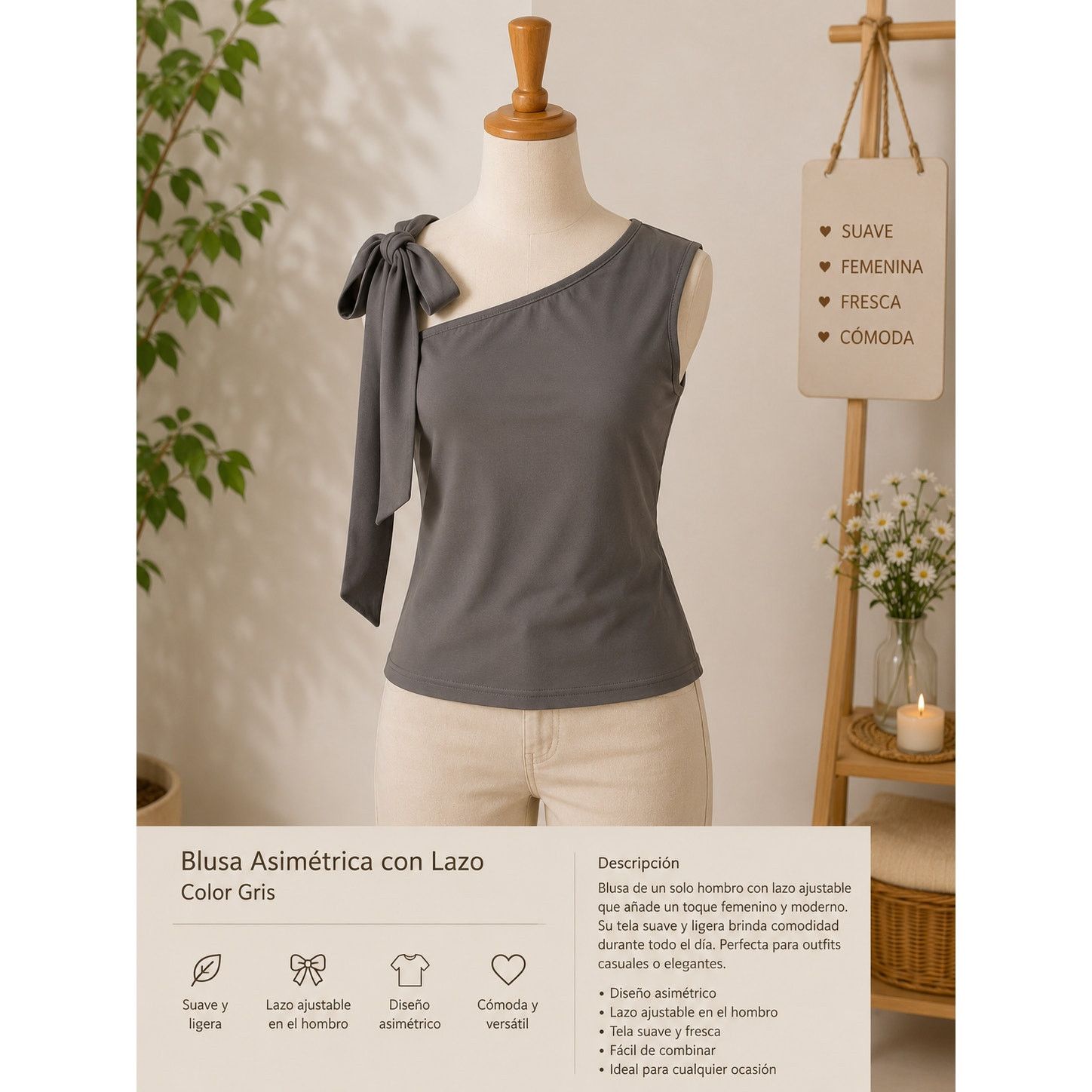 Shein Women’s One Shoulder Bow Tie Top – Elegant Sleeveless Blouse Size M / US 6-8 / IT 42-44 - 2 Thumbnail