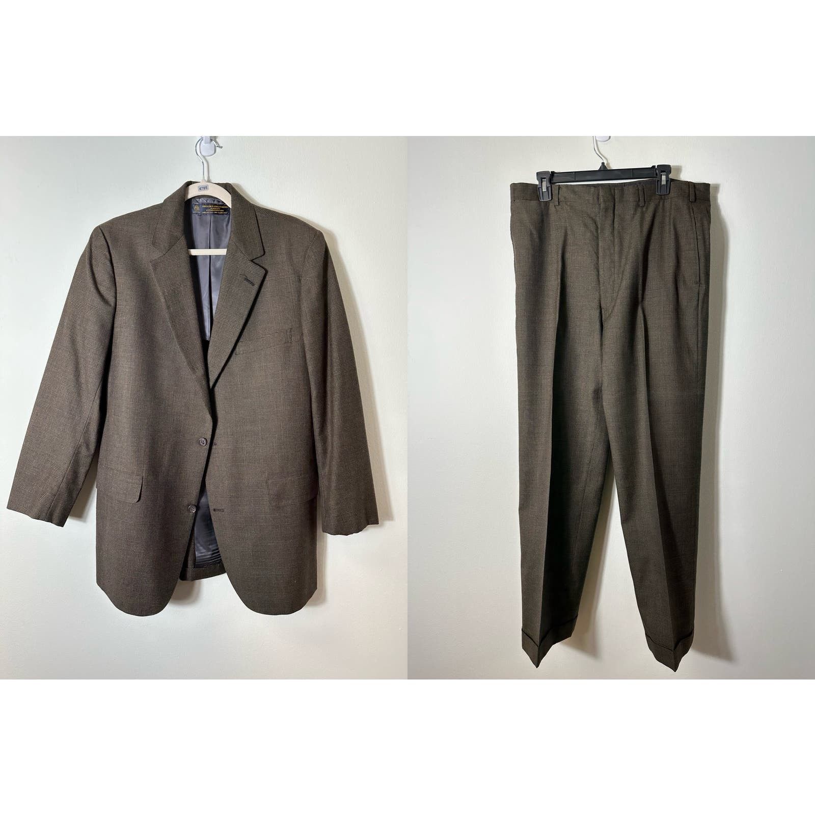 Brooks Brothers Men's Brooks Brothers Brown Plaid Wool Suit Sz 41/35Long Size 40R - 1 Thumbnail