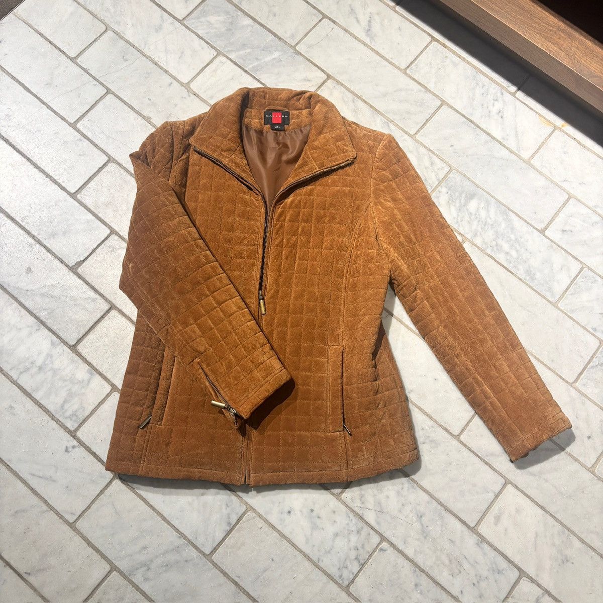 Other Brown Quilted Jacket 100% Leather Suede Size M / US 6-8 / IT 42-44 - 1 Thumbnail