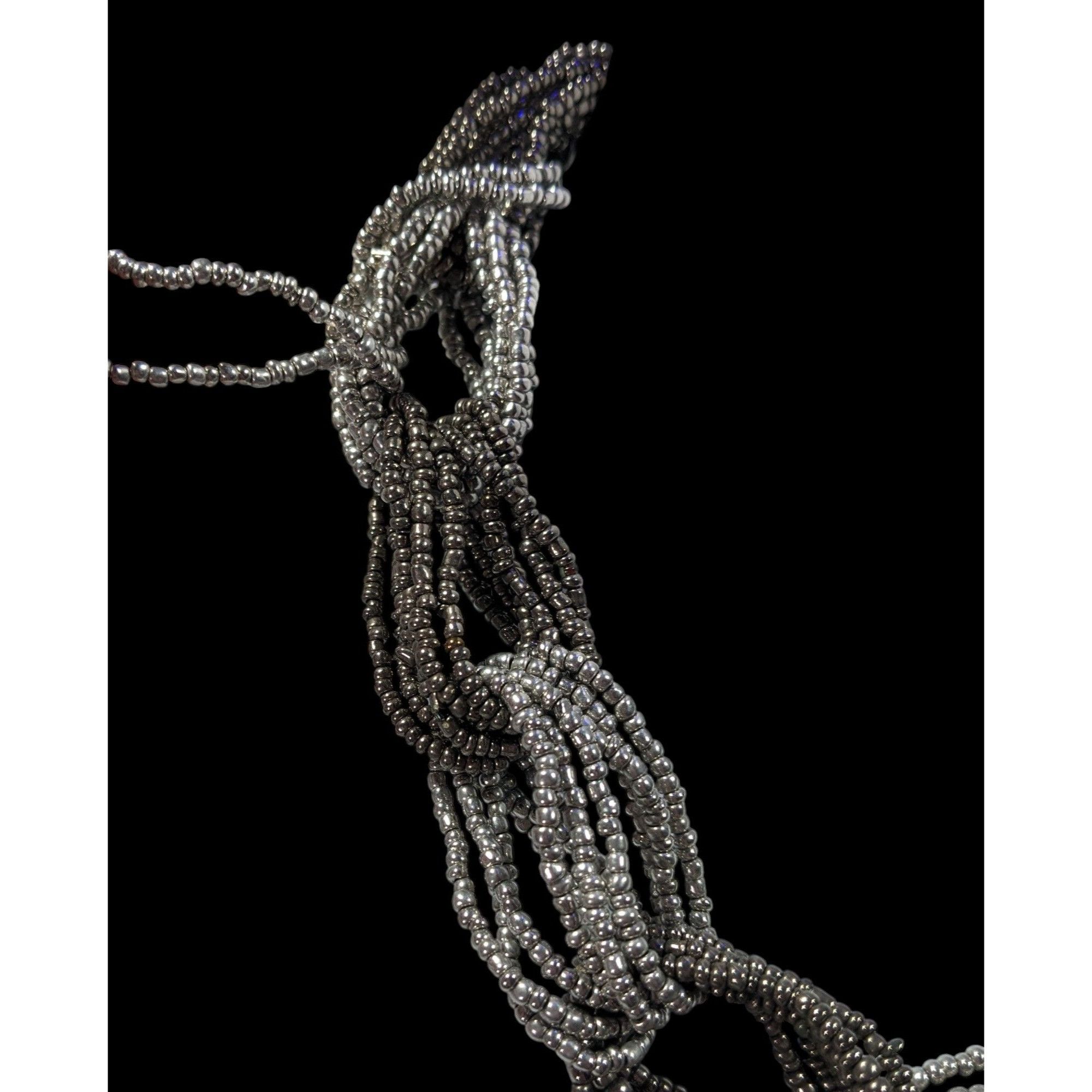 Other Chunky Braided Knot Silver Tone Glass Beaded Necklace Size ONE SIZE - 6 Thumbnail