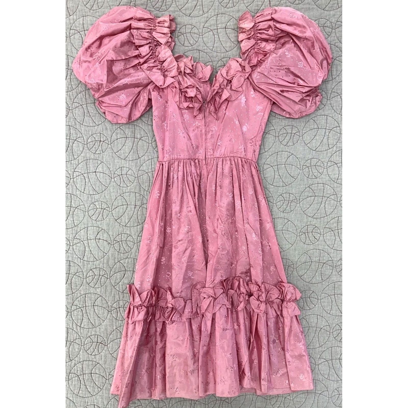 Pinko Pink Prairie Dress Puff Sleeve Ruffle Cottagecore VTG 80s Pink Floral Women’s XS Size XS / US 0-2 / IT 36-38 - 8 Thumbnail