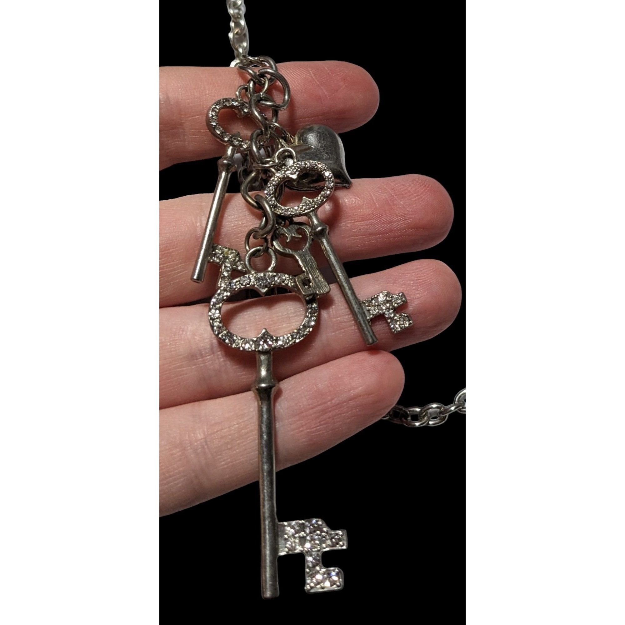 Other Silver Rhinestone Key Charm Cluster Necklace Size ONE SIZE - 2 Thumbnail