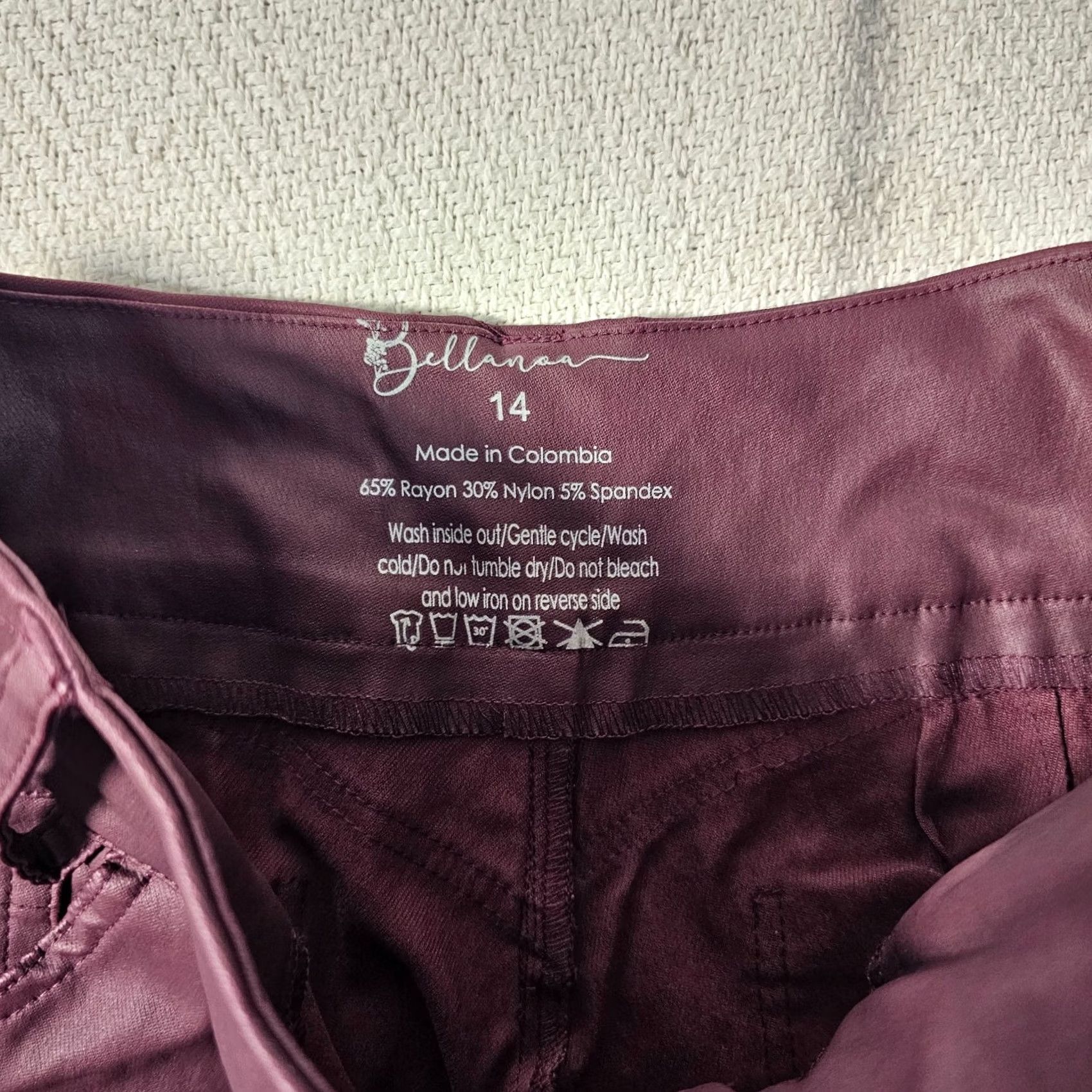 Vintage Bellanoa Leggings Womens 14 Plum Purple Faux Leather Casual Ankle Pants Pull On Purple 14 Womens Size 36" / US 14 / IT 50 - 3 Thumbnail