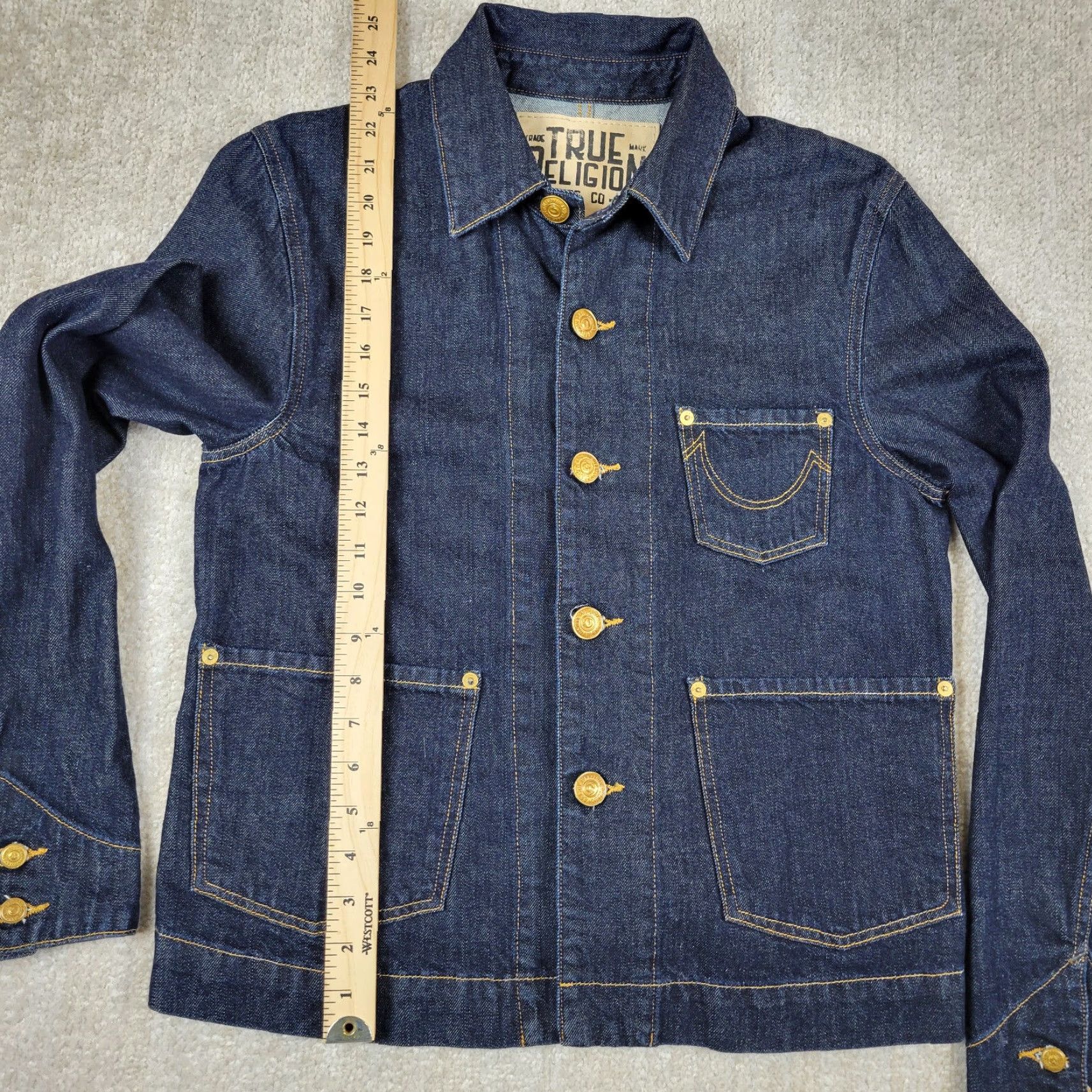 True Religion VINTAGE True Religion Denim Jacket Womens L Blue Chore Dark Wash Distressed Y2K Grunge Size L / US 10 / IT 46 - 4 Thumbnail