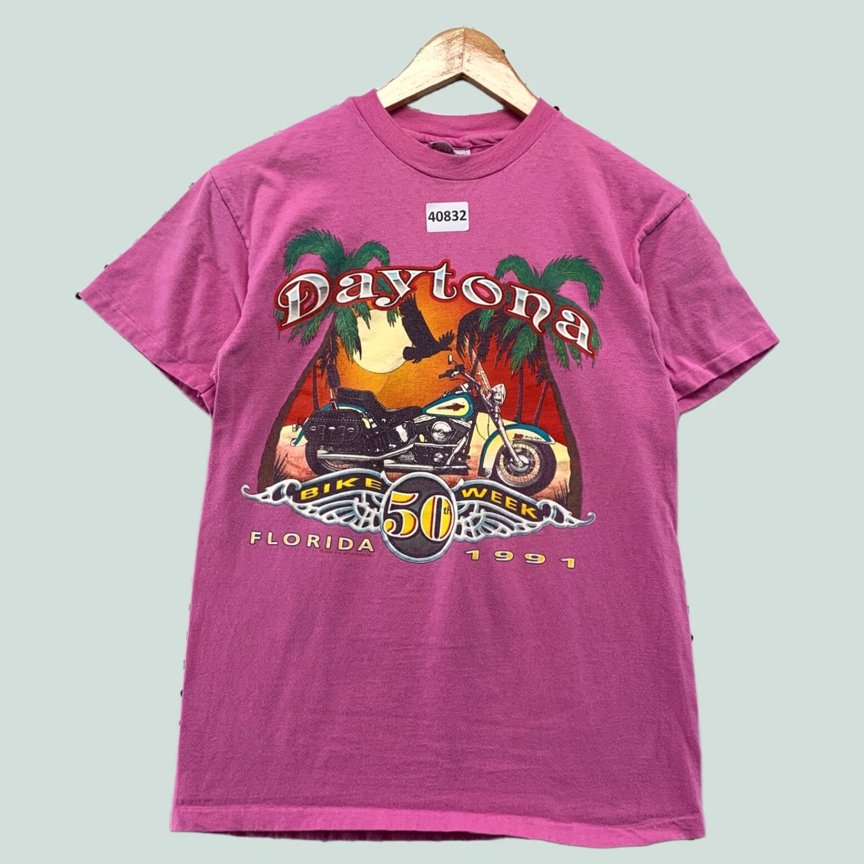 Hanes Vintage 90s Daytona Bike Week Adult M Fits Small Pink Sing Stitch 1991 Florida Size US S / EU 44-46 / 1 - 1 Thumbnail