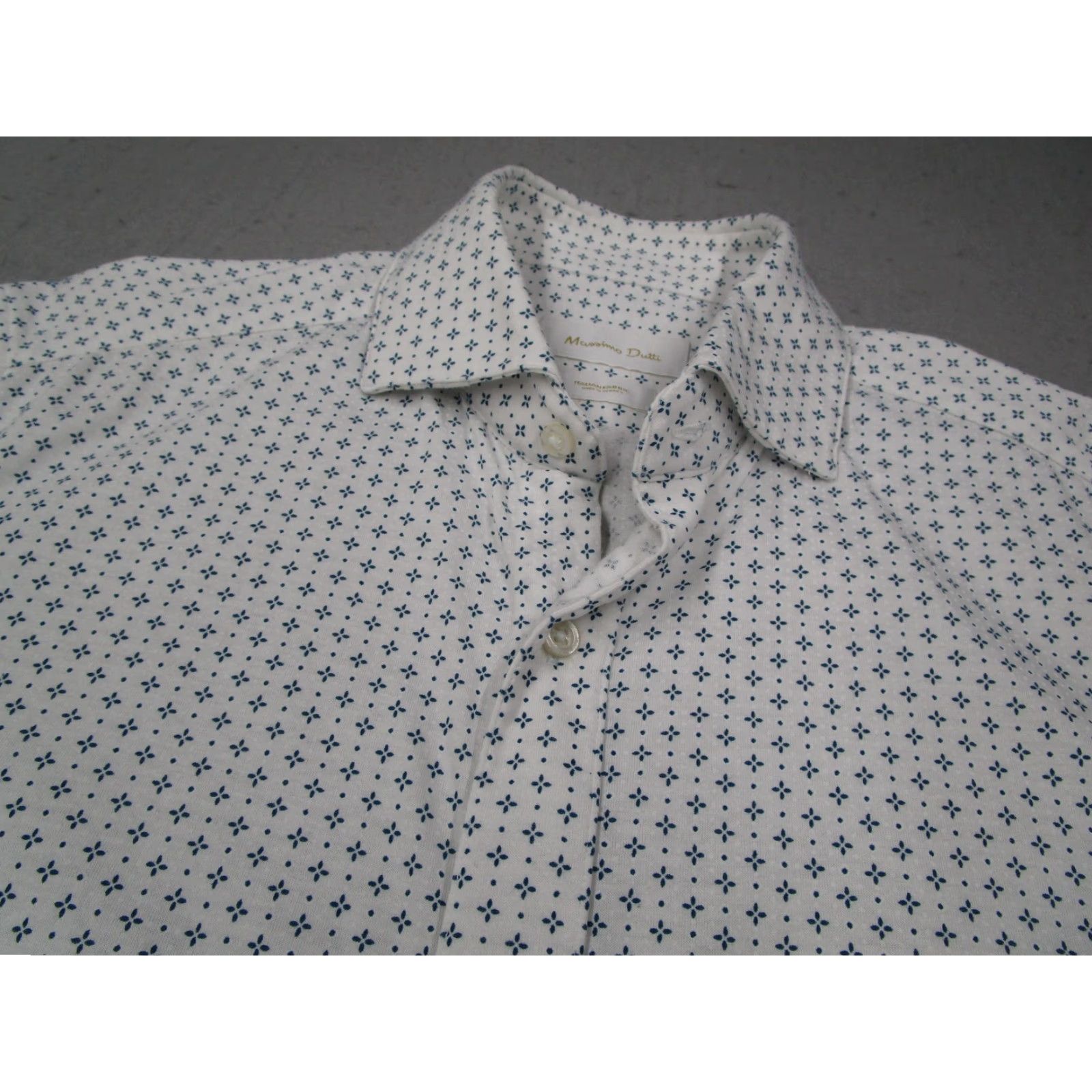 Massimo Dutti Massimo Dutti Dress Shirt Mens Medium White Blue Geometric Cotton Slim Fit Long Sleeve Size 40R - 2 Thumbnail