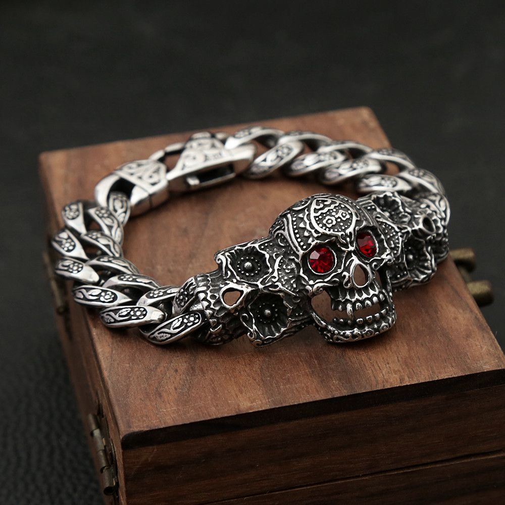 Japanese Brand Skull Punk with Red Stone Eye Bracelet Size ONE SIZE - 6 Thumbnail