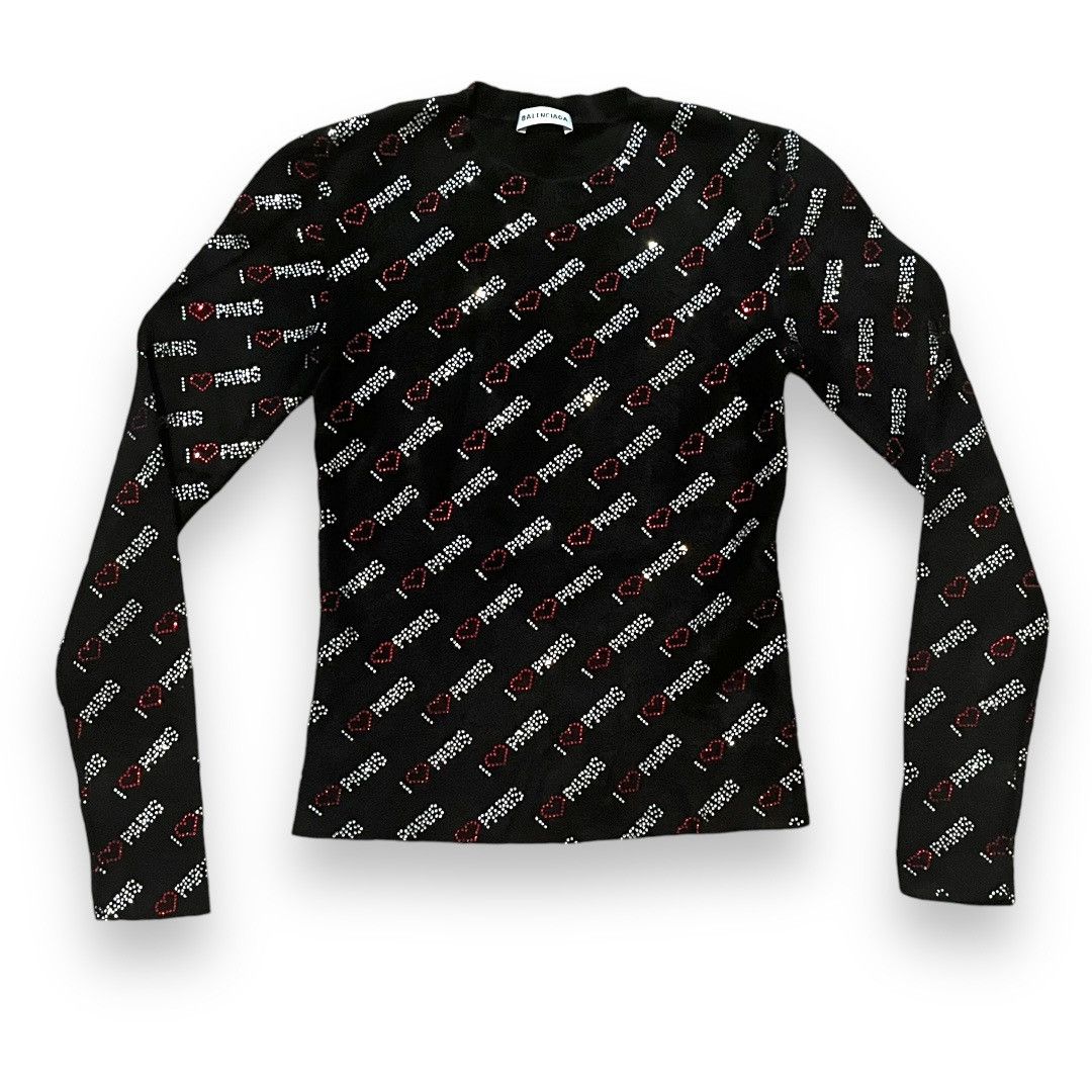 Balenciaga × Designer Balenciaga I Love Paris Rhinestone Knit Sweater Size S / US 4 / IT 40 - 1 Thumbnail