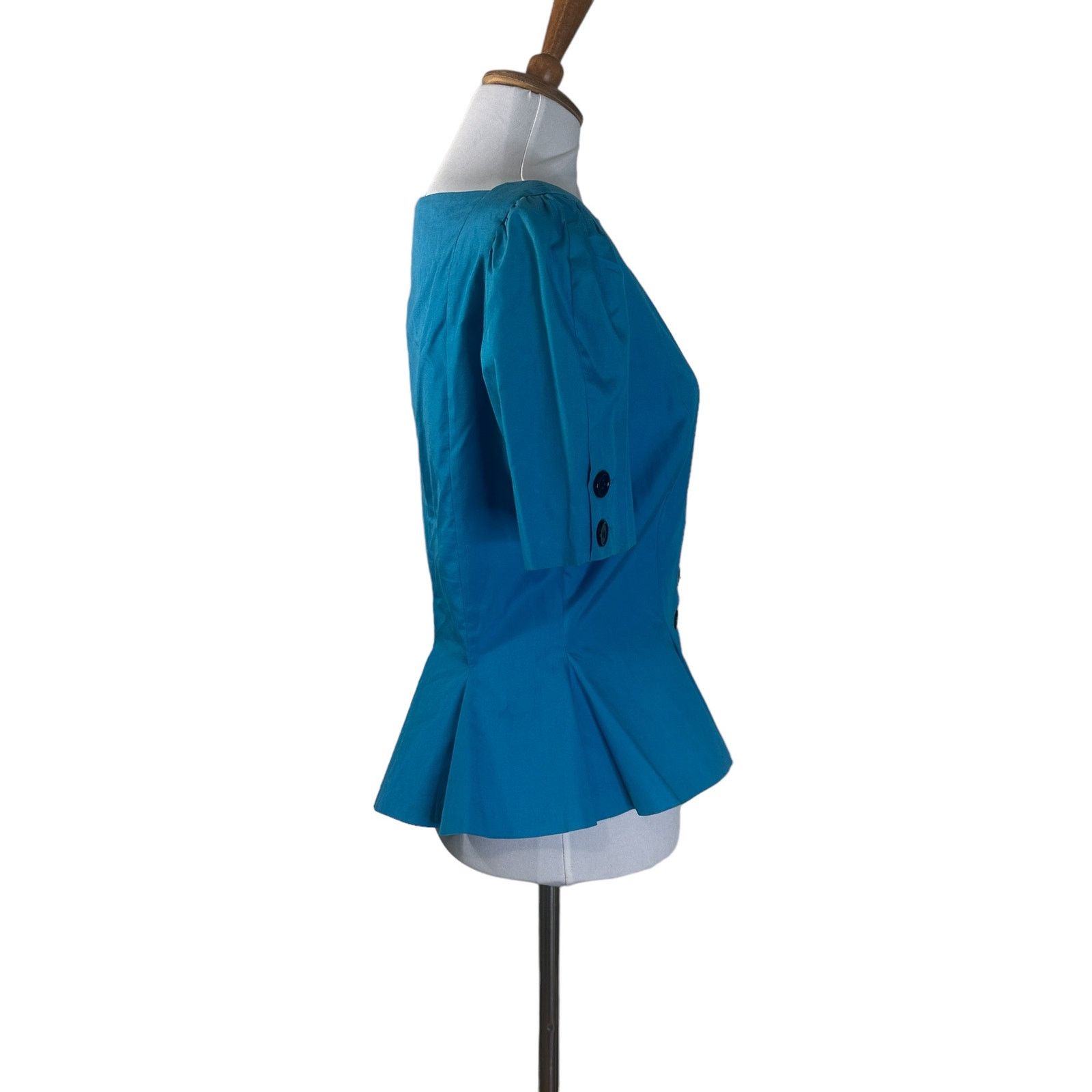 Vintage 1980s Adele Simpson Bright Blue Peplum Blouse Top M Size US M / EU 48-50 / 2 - 2 Thumbnail