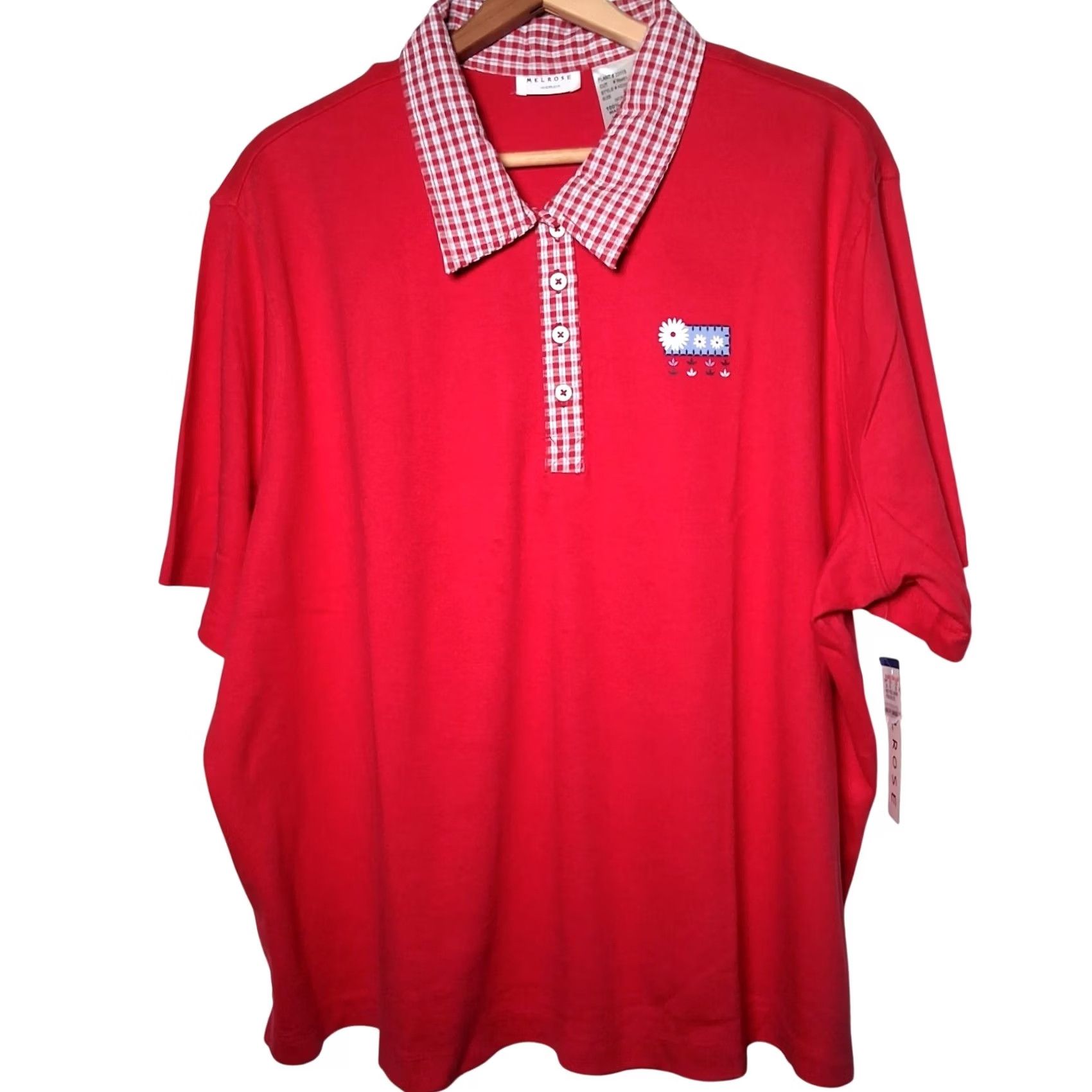 Vintage VINTAGE Melrose Woman Shirt Plus Size 2X Red Collared T Shirt Plaid Daisy Shirt Size XXL / US 16-18 / IT 52-54 - 2 Thumbnail
