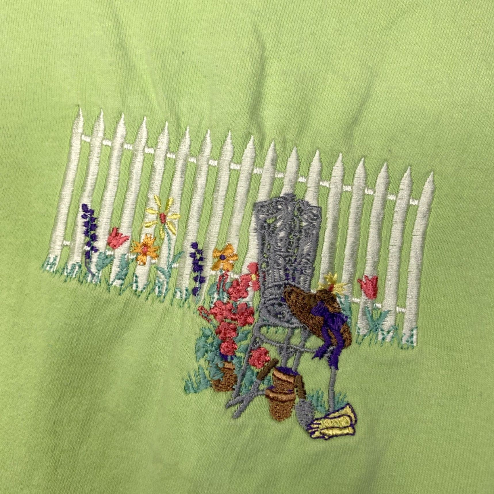 Vintage VINTAGE Oneita T-Shirt Embroidered Grannycore Grandma Stitch Adult Large L Green Short Sleeve Mens Shirt Size US L / EU 52-54 / 3 - 7 Thumbnail