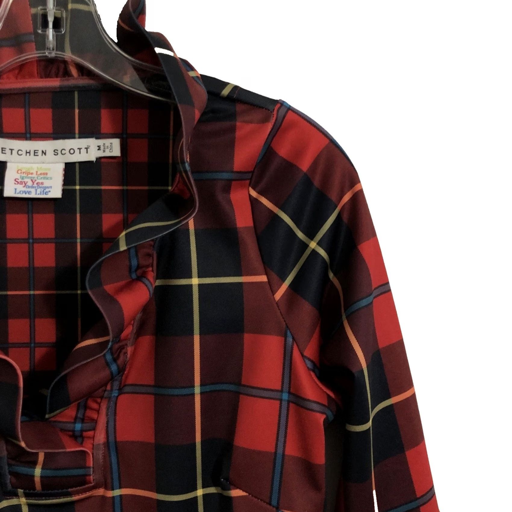 Vintage Gretchen Scott Blouse Middleton Red Plaid 3/4 Sleeve Ruffle Neck Top M Women Size M / US 6-8 / IT 42-44 - 6 Thumbnail