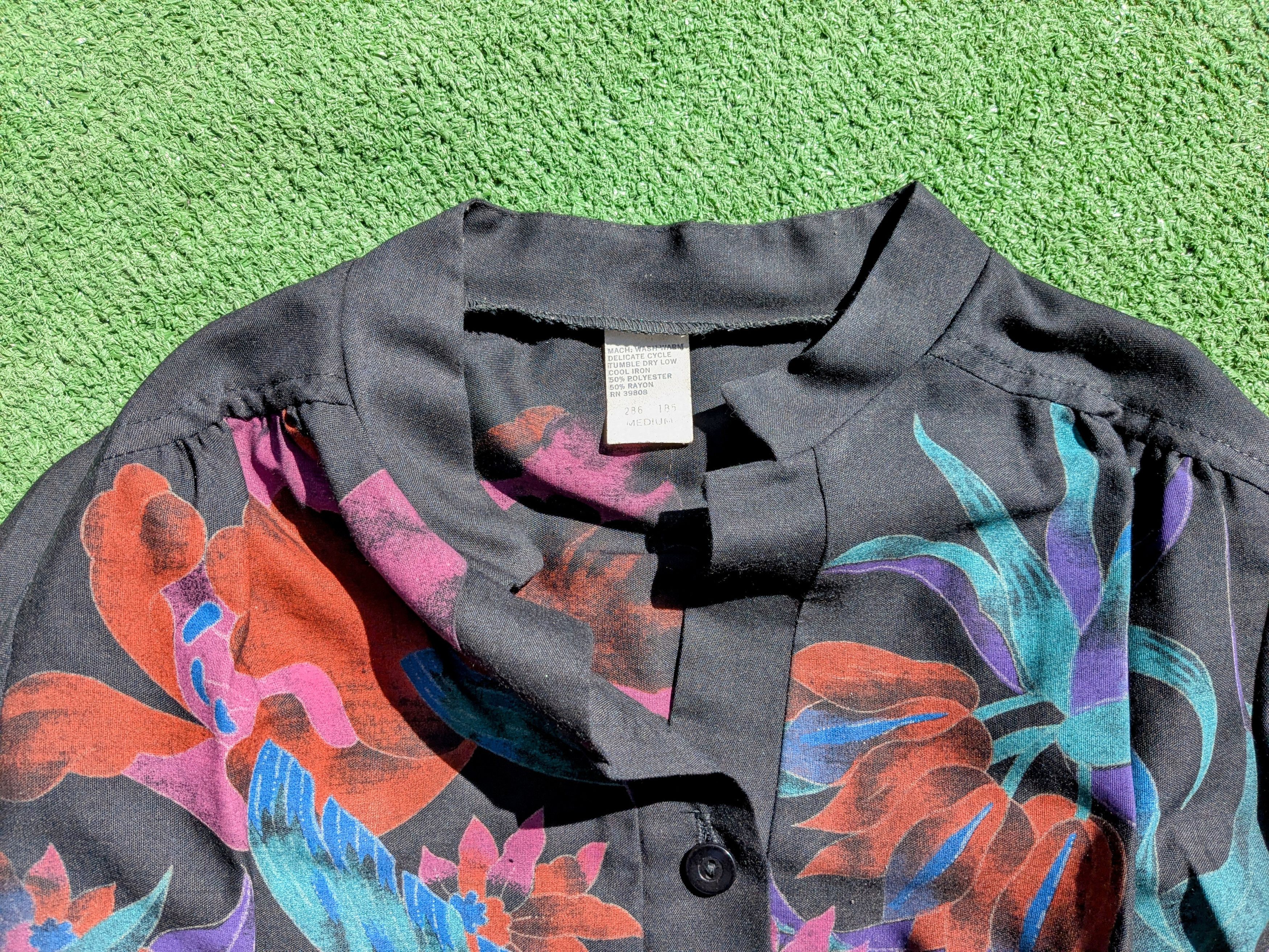 Designer Linen Tropical Button-Neck Pullover 3/4 Sleeve Shirt Top Size M / US 6-8 / IT 42-44 - 5 Thumbnail
